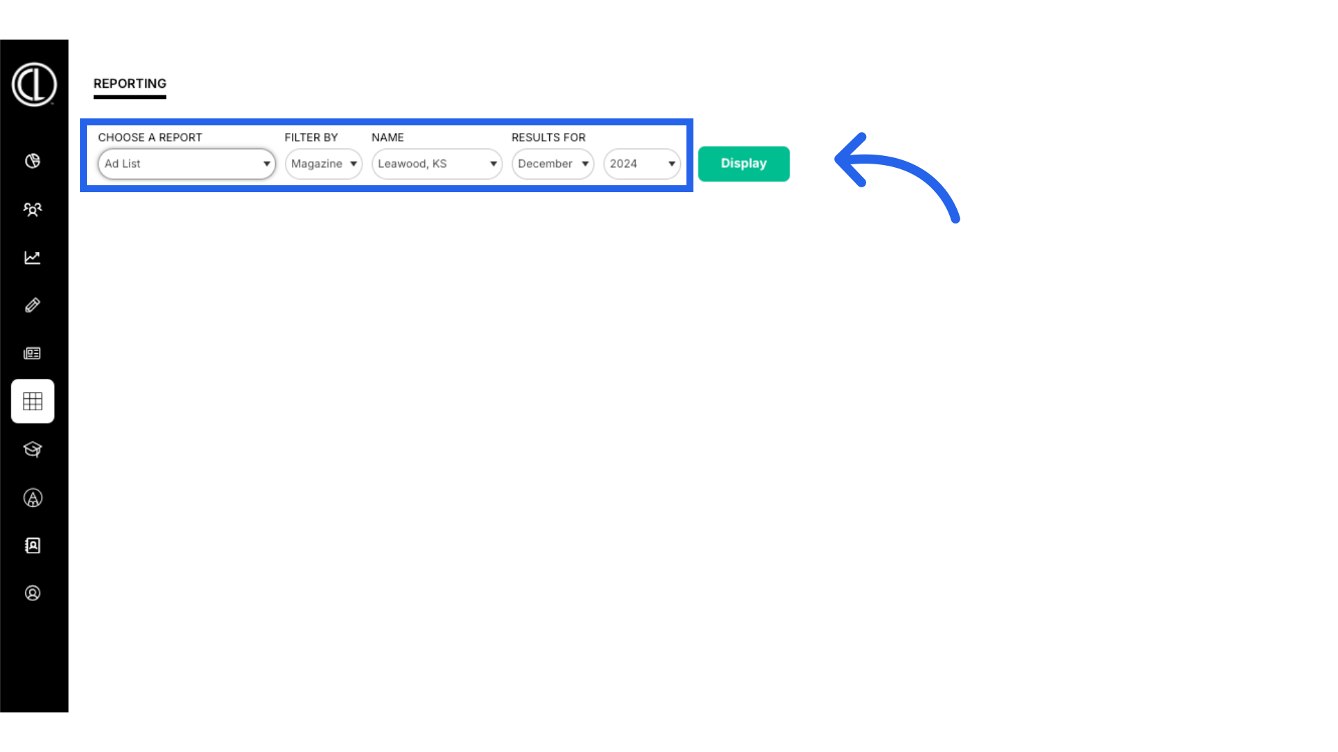 Select the 'Ads List' report and the correct month