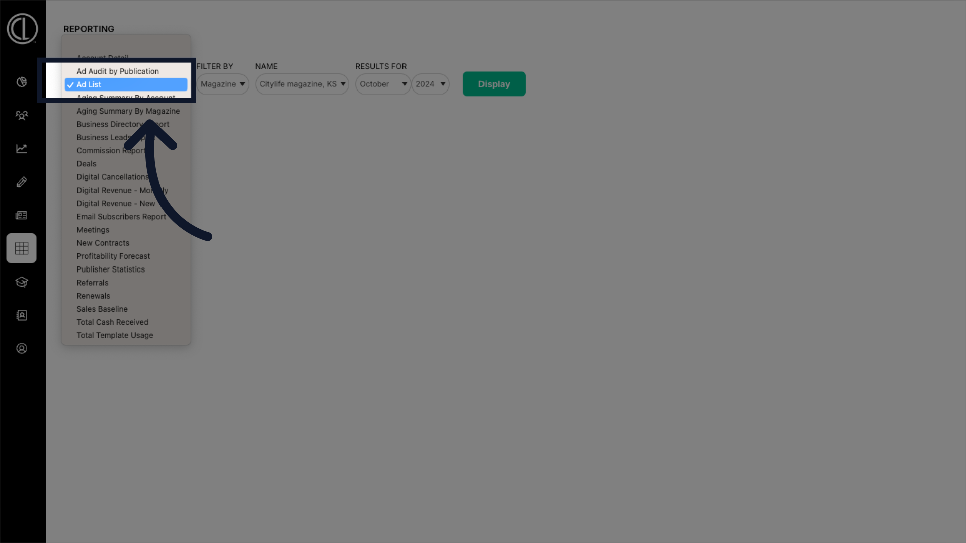 Select the
'Ad List' Report