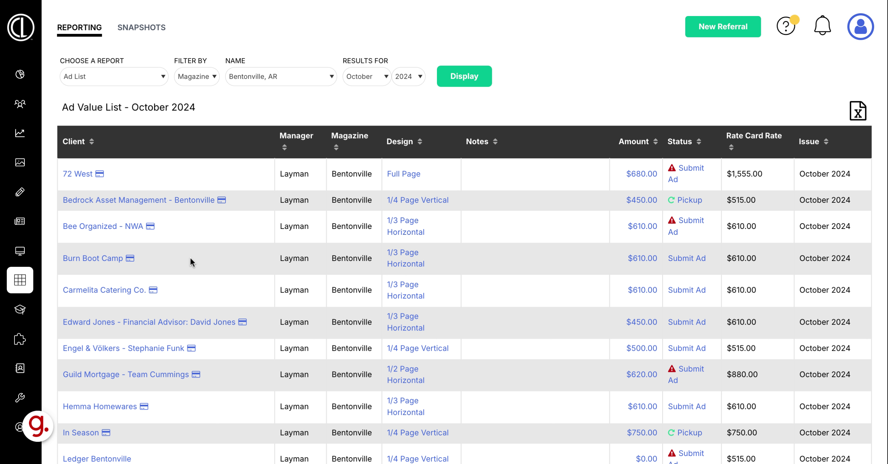 Locate the Client in the Ads List