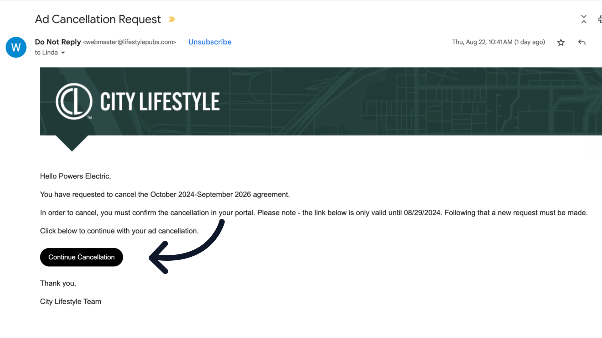 Cancellation Email Notice