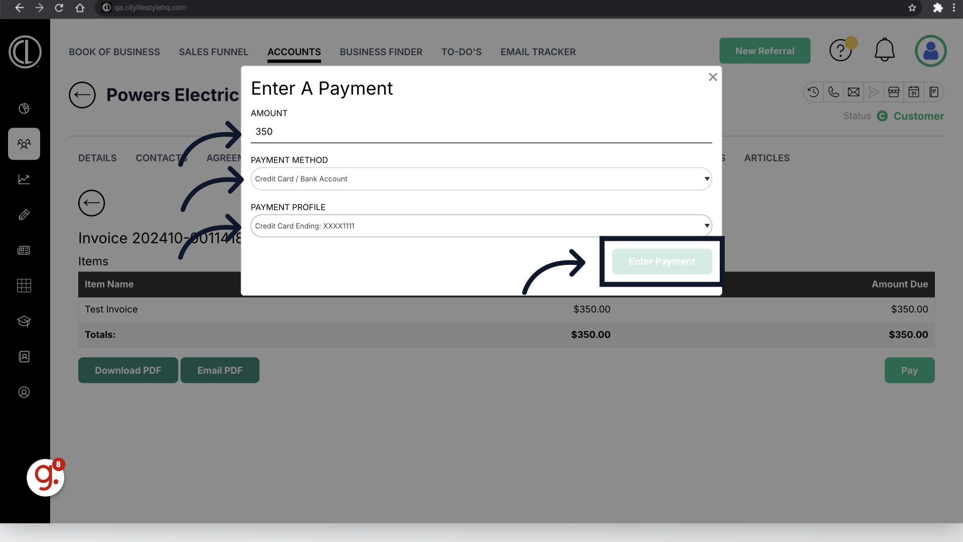 Click 'Enter Payment'