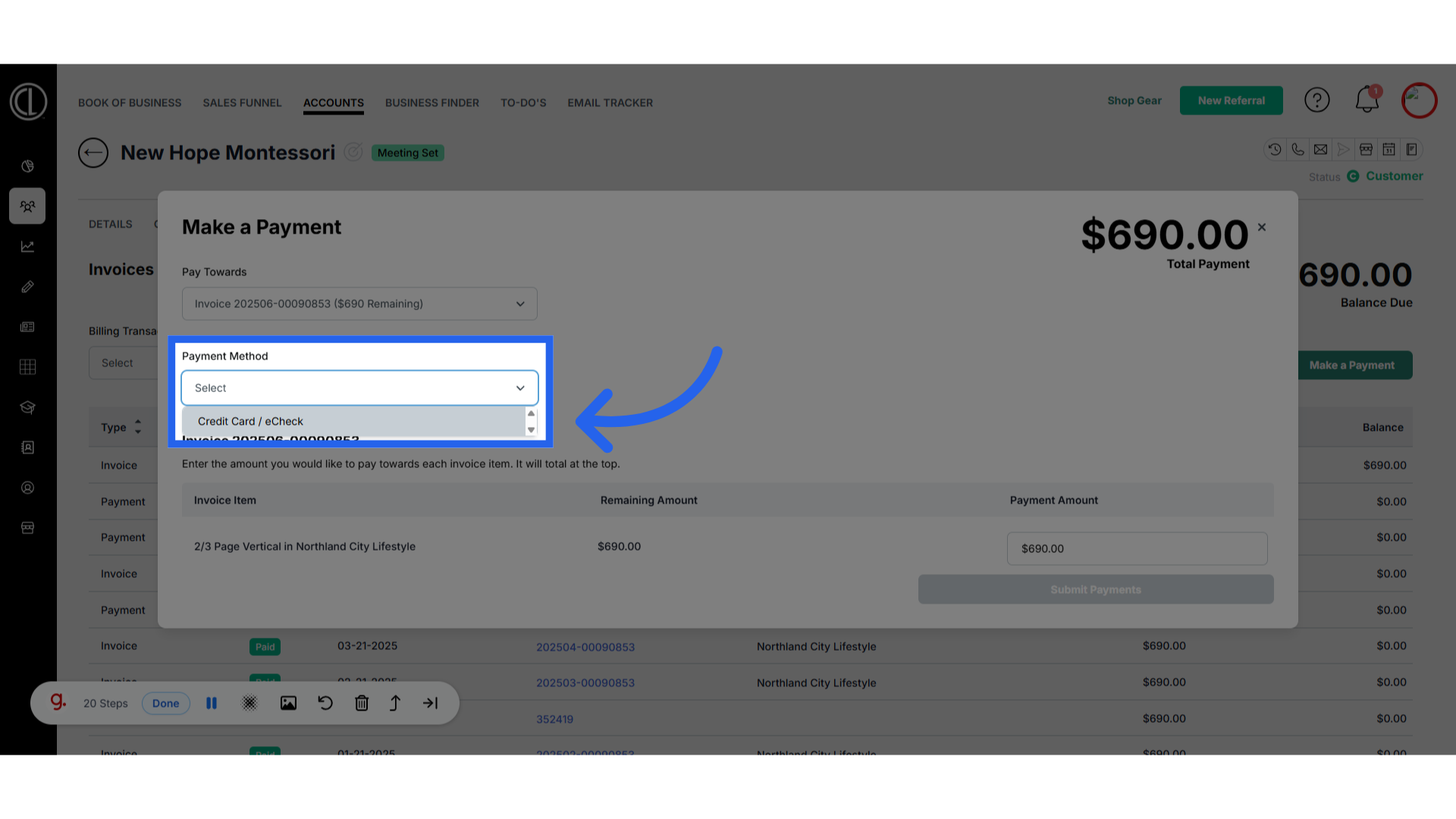 Click 'Credit Card / eCheck'