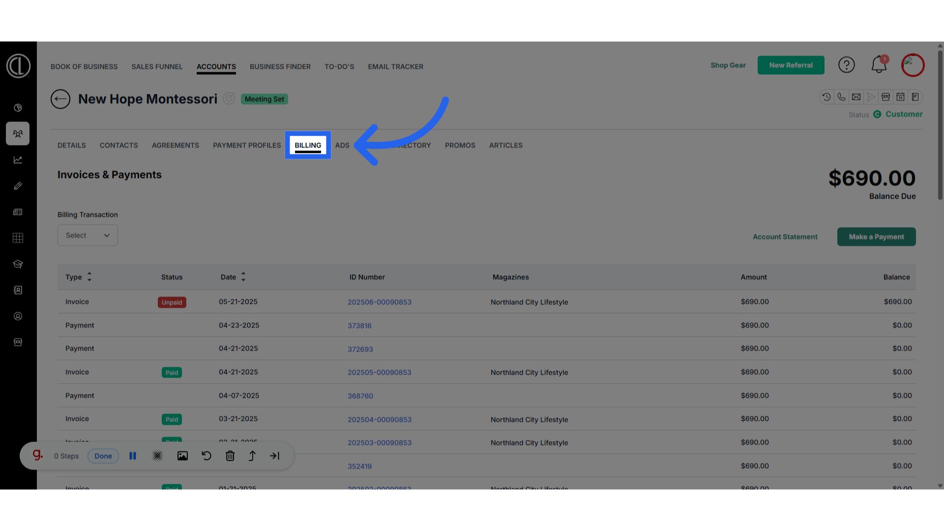 Click 'Billing'