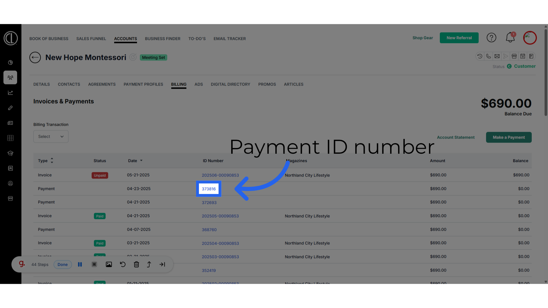 Payment ID number