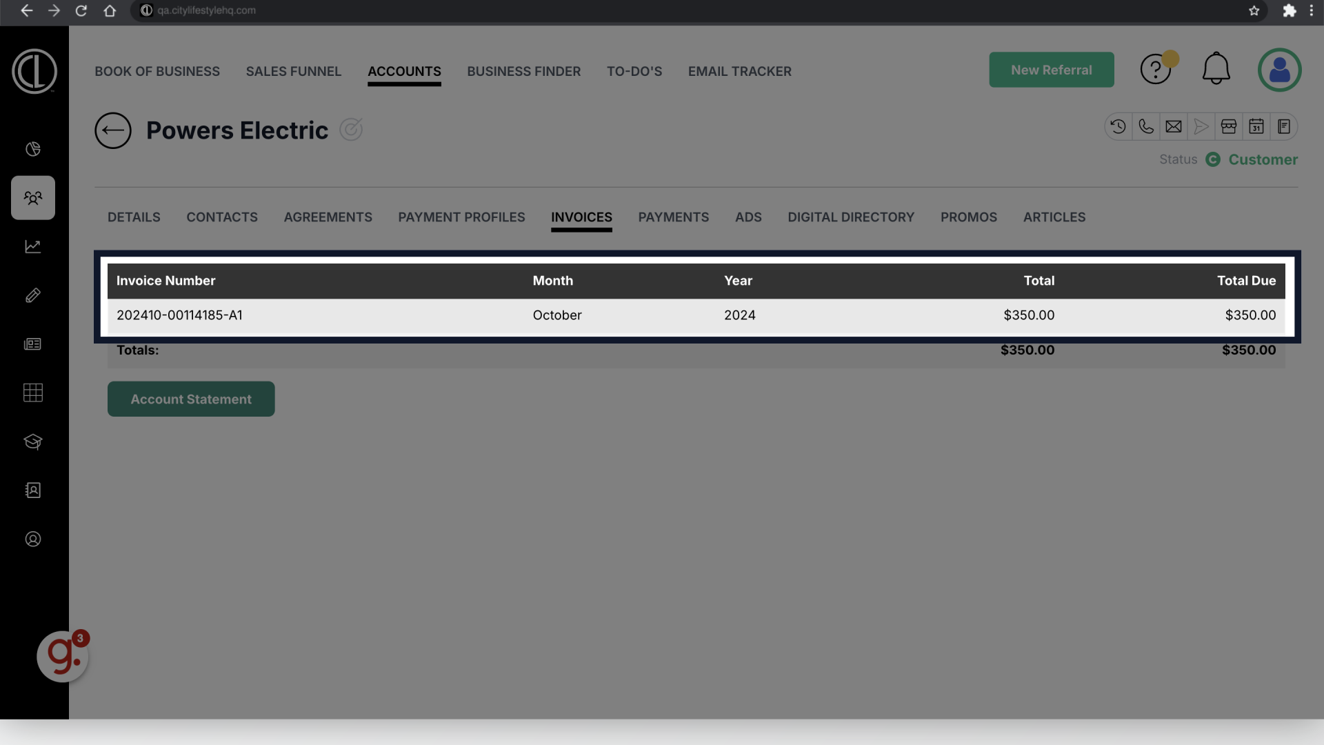 Click on the invoice