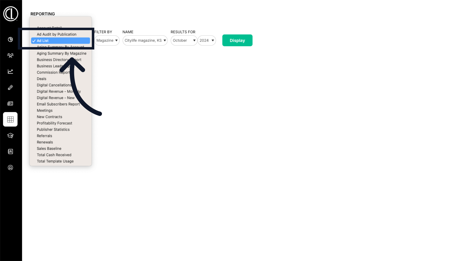 Select the
'Ad List' Report