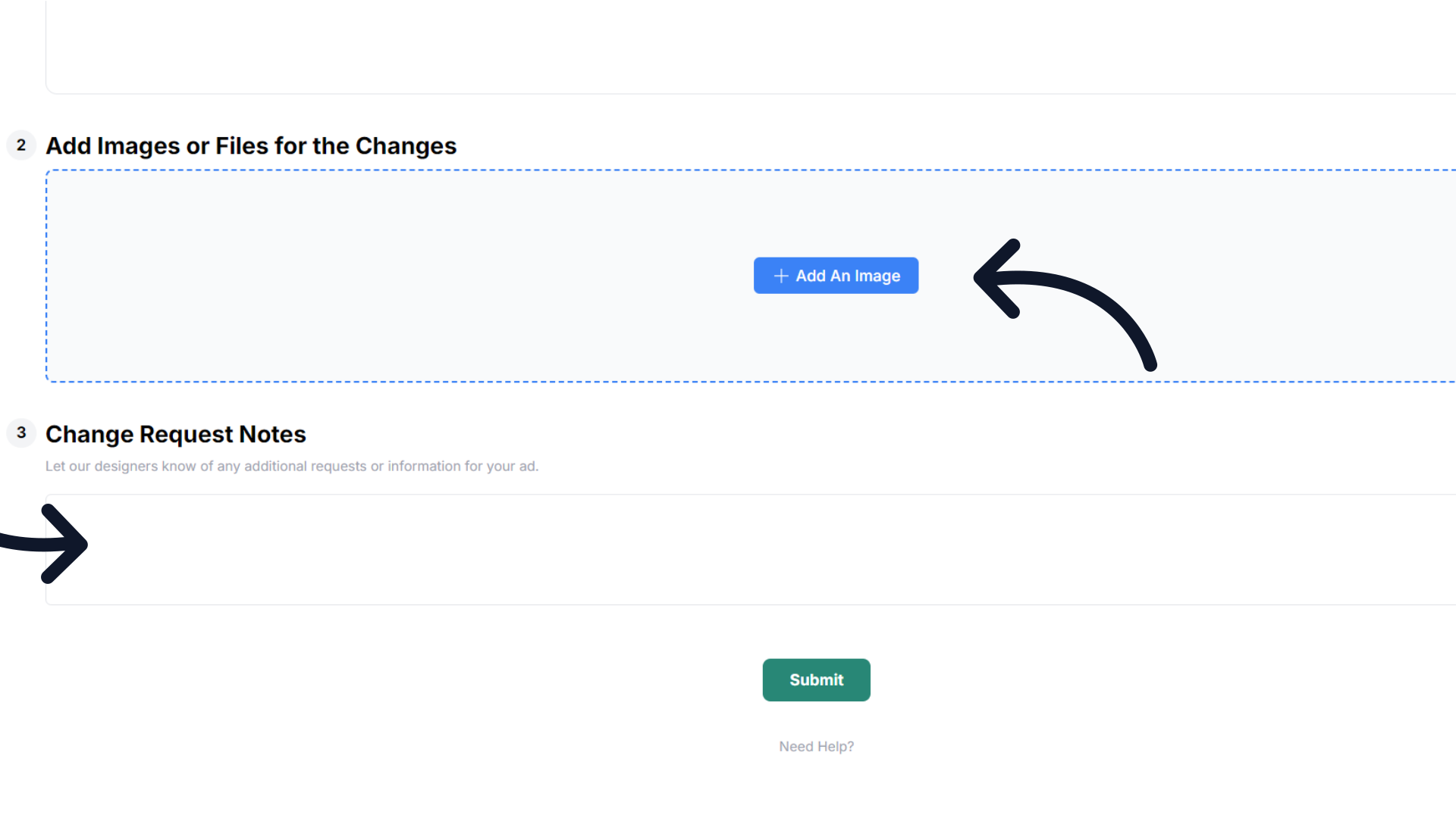 Upload new files and add request notes