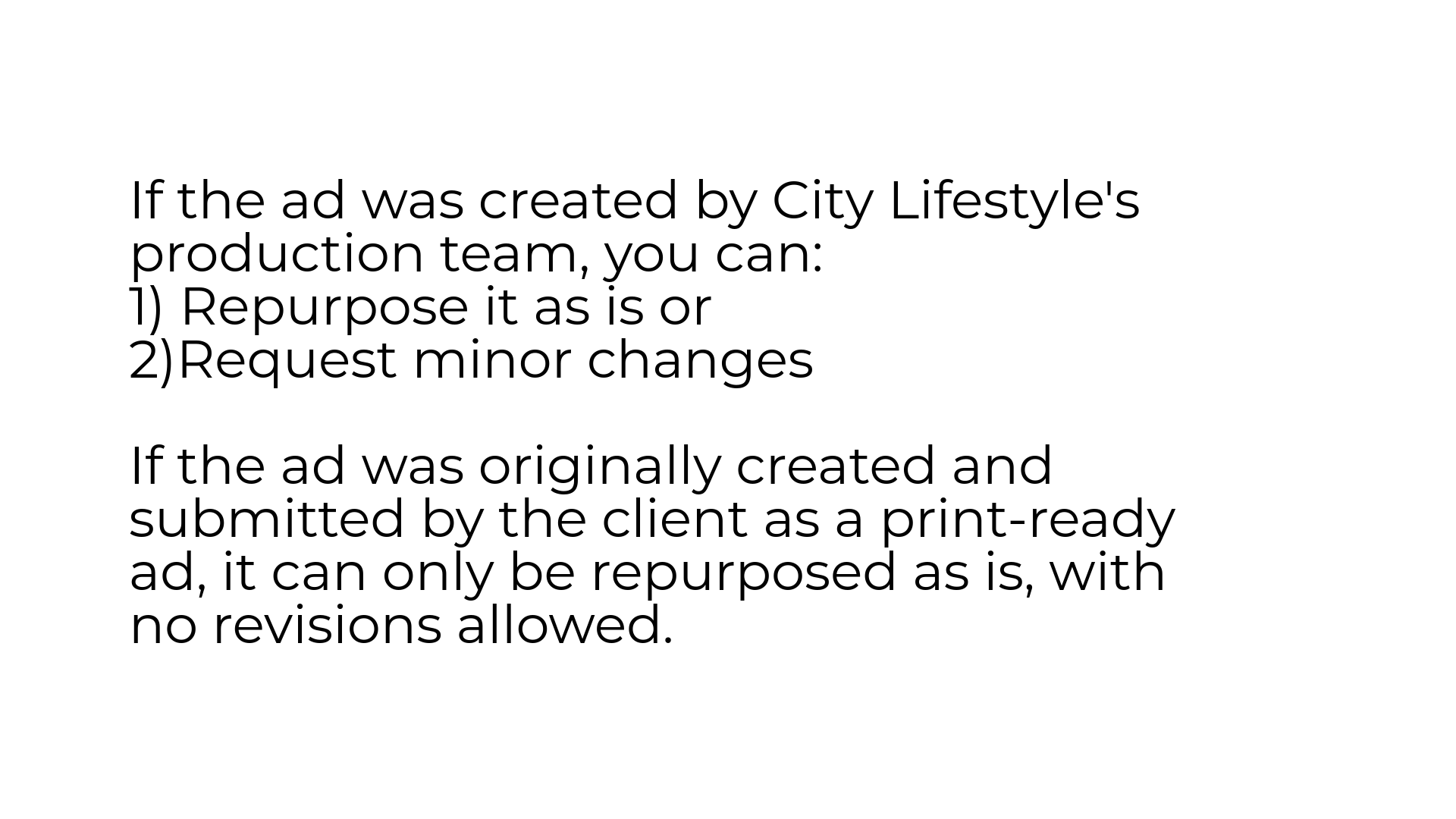 Conditions for Repurposing an Ad