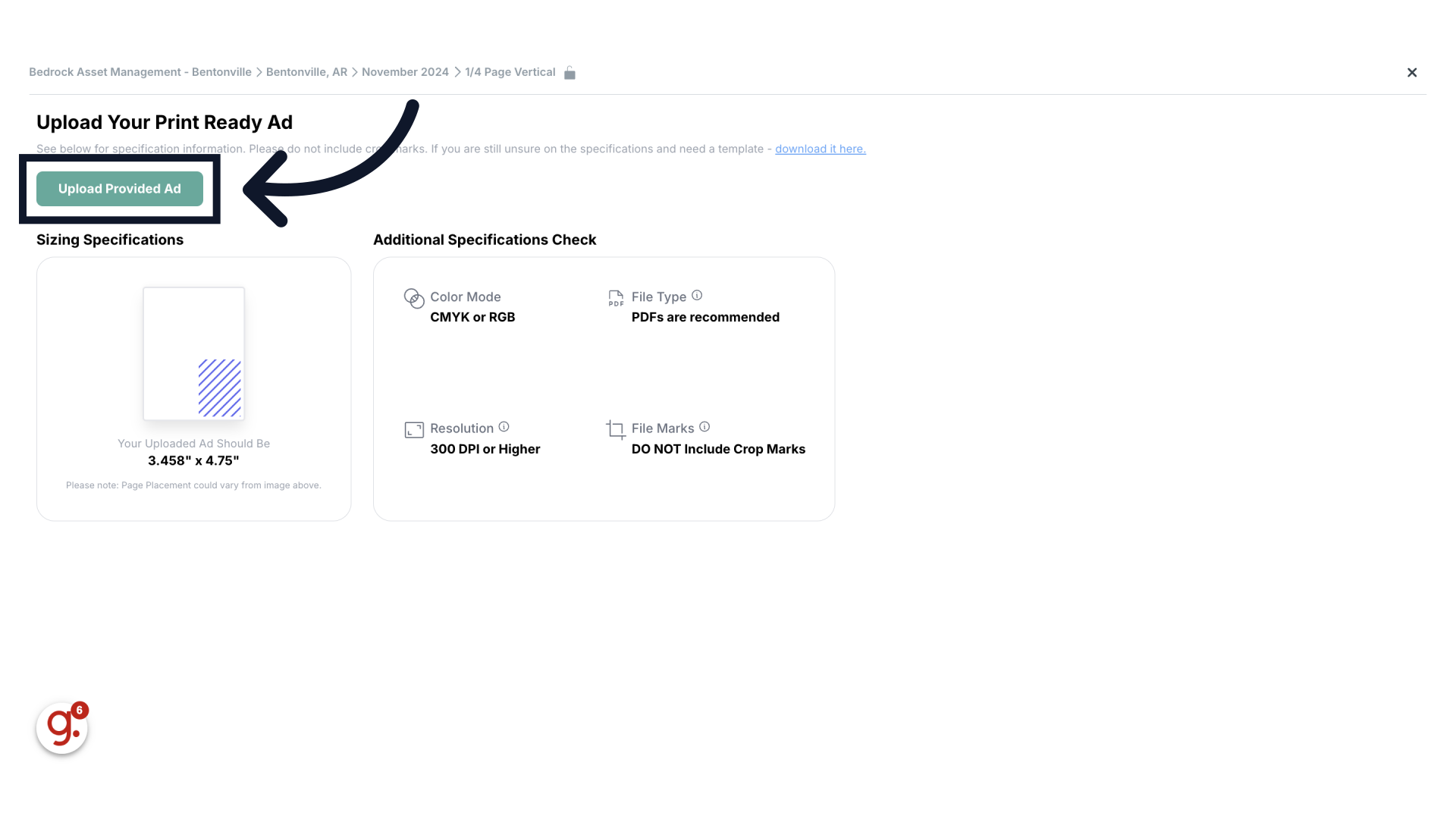 Click 'Upload Provided Ad'