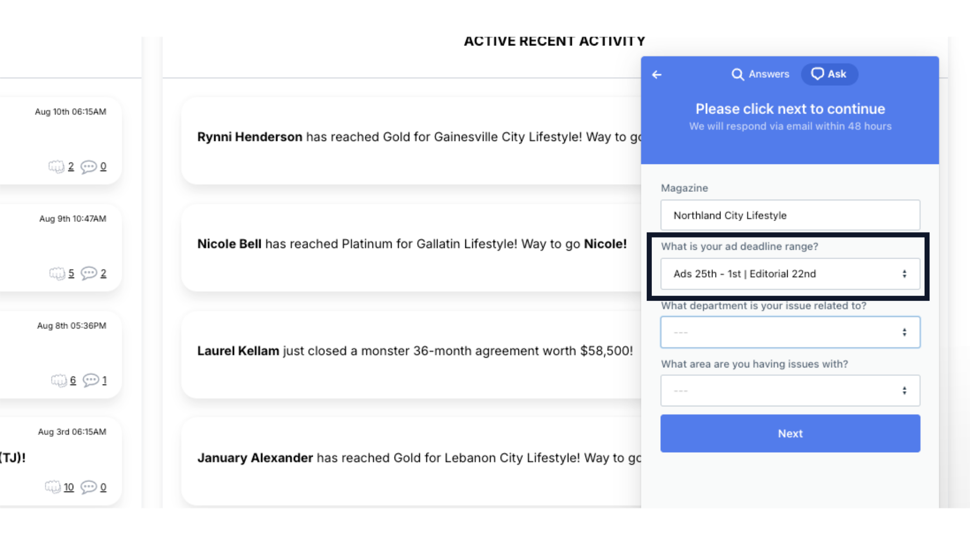 Select ad deadline
