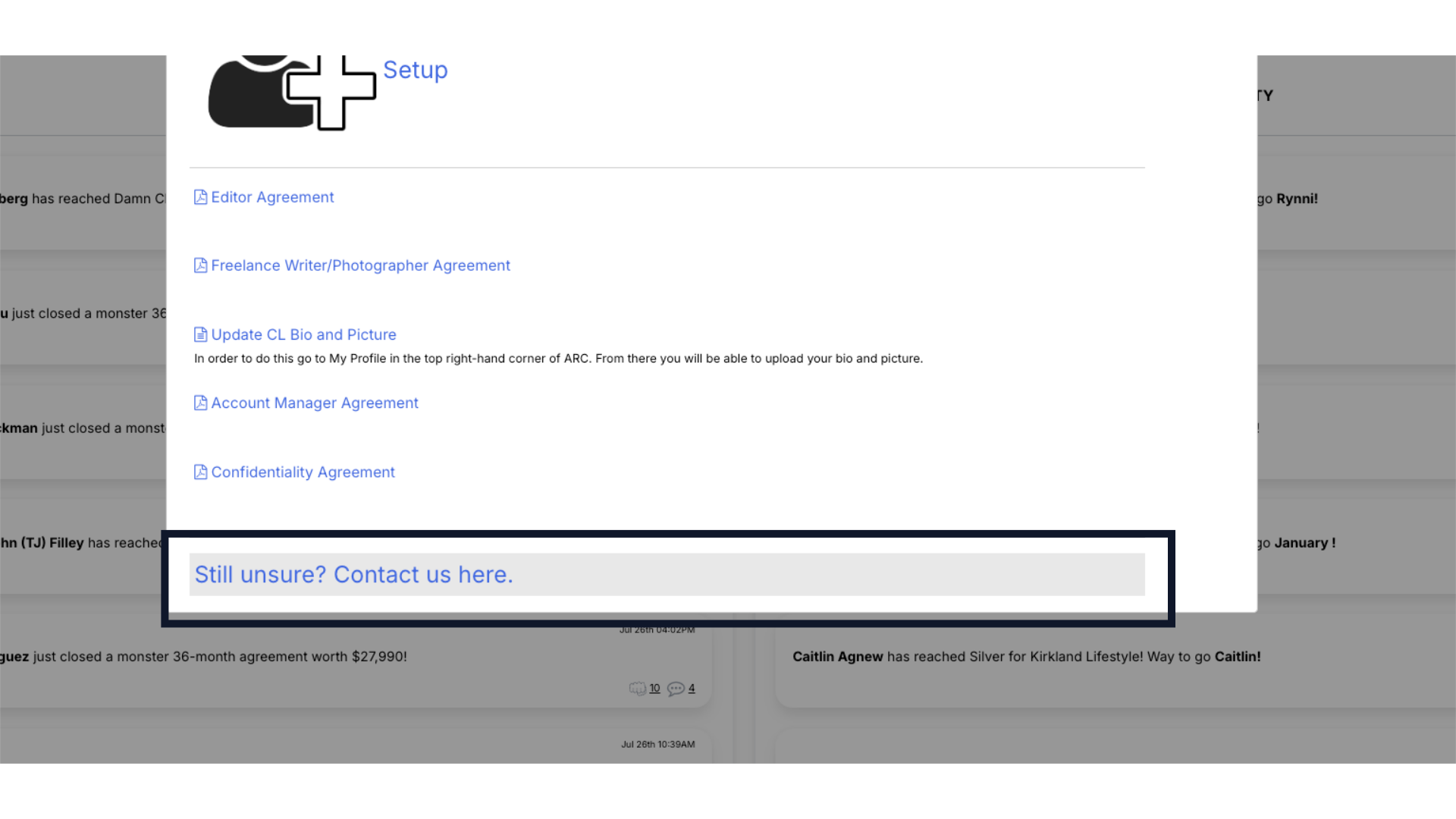Click 'Still unsure? Contact us here.' to submit a National Support ticket