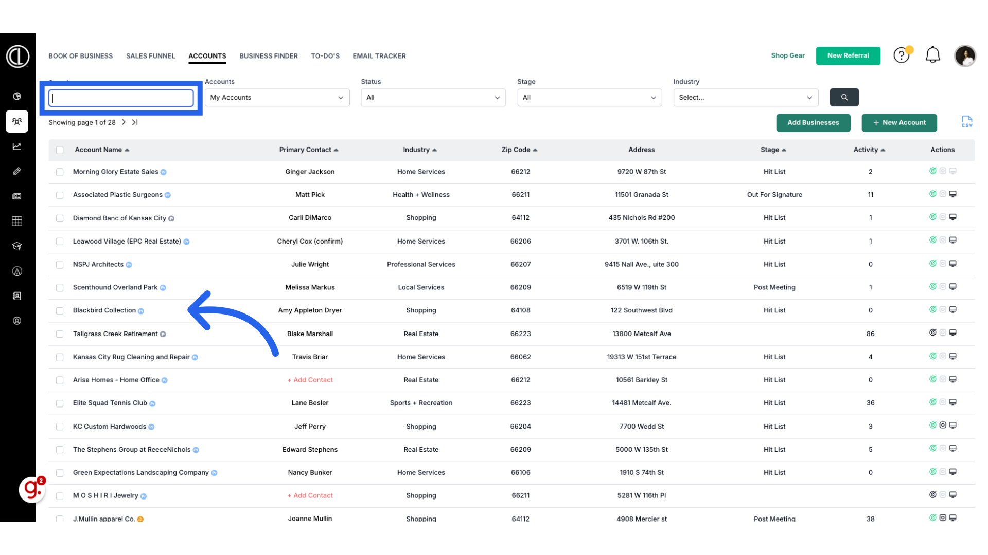 Search for Account