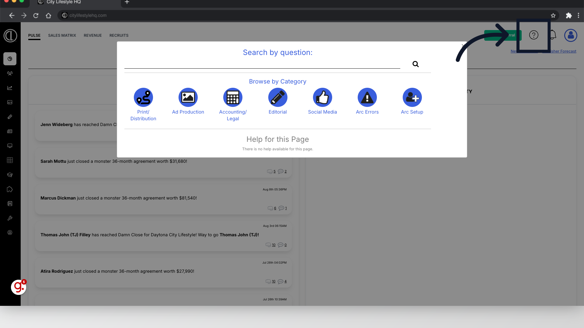 Click the ? icon in the top right corner
