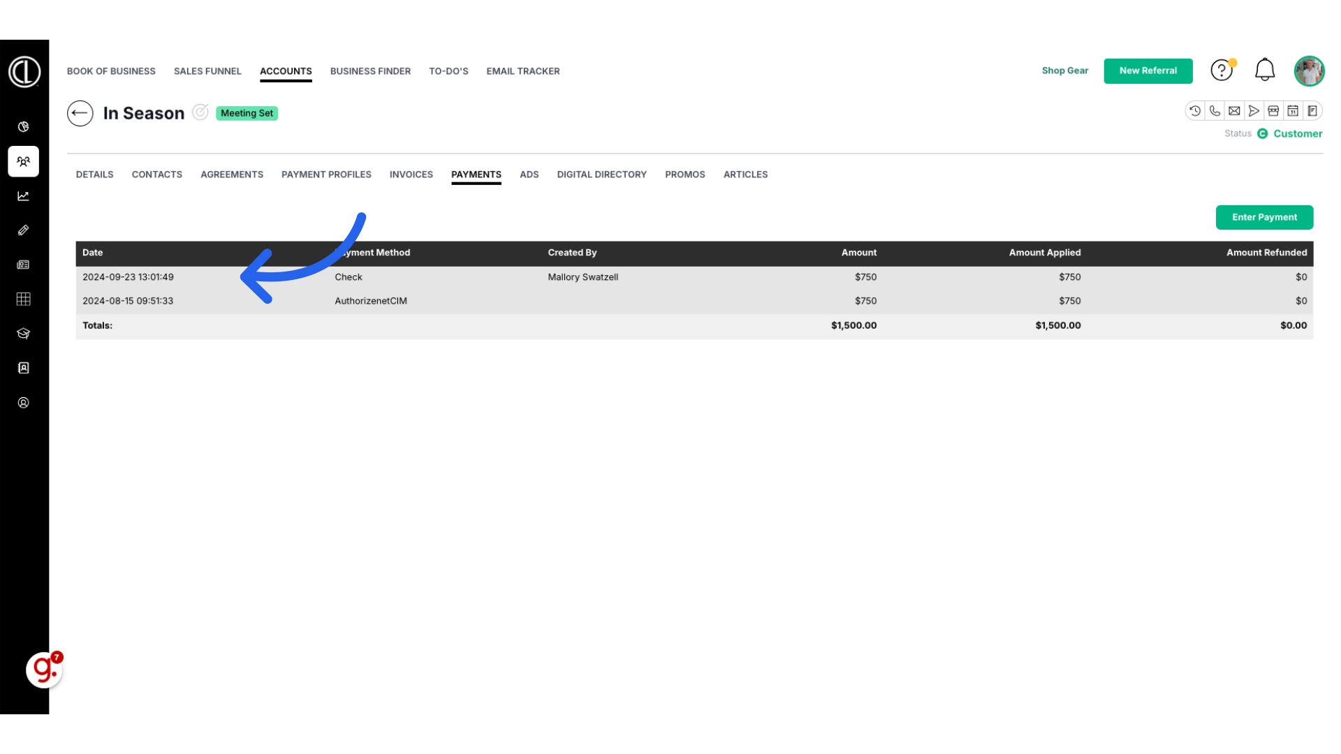 Click on Payment