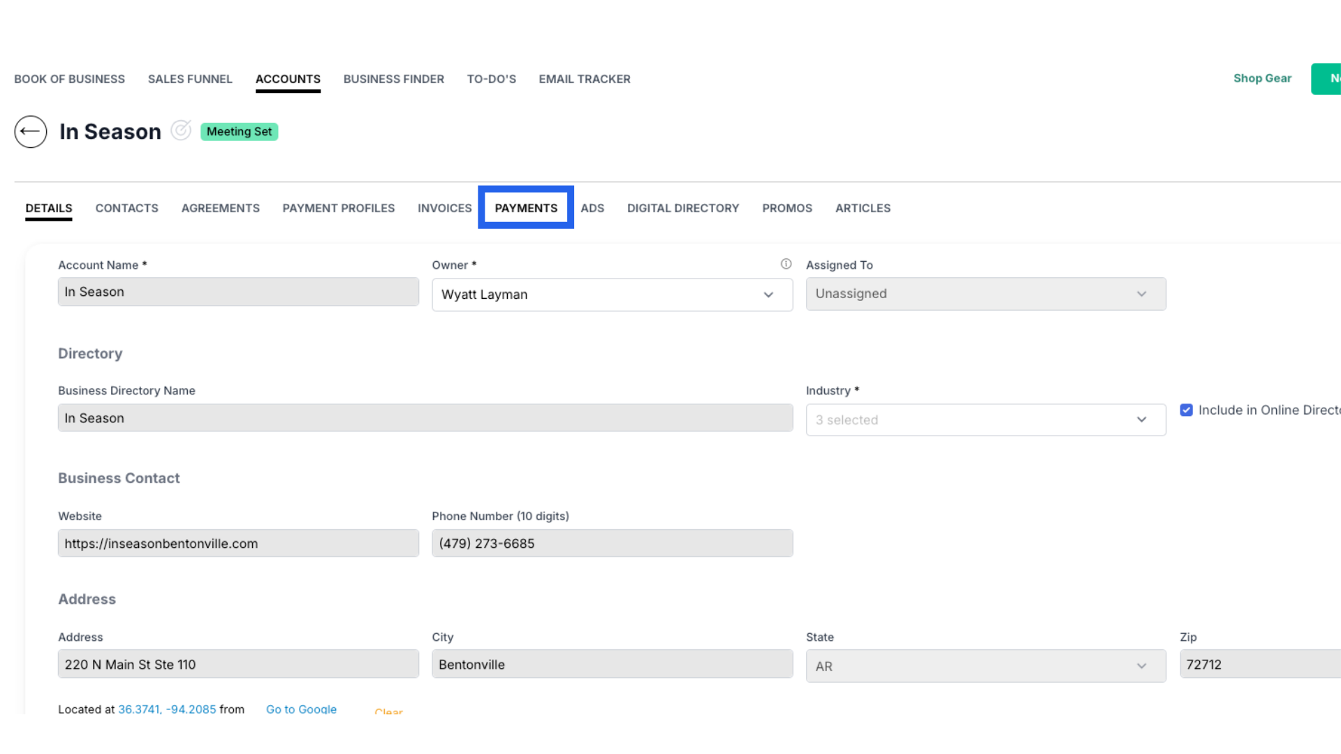 Click 'Payments'