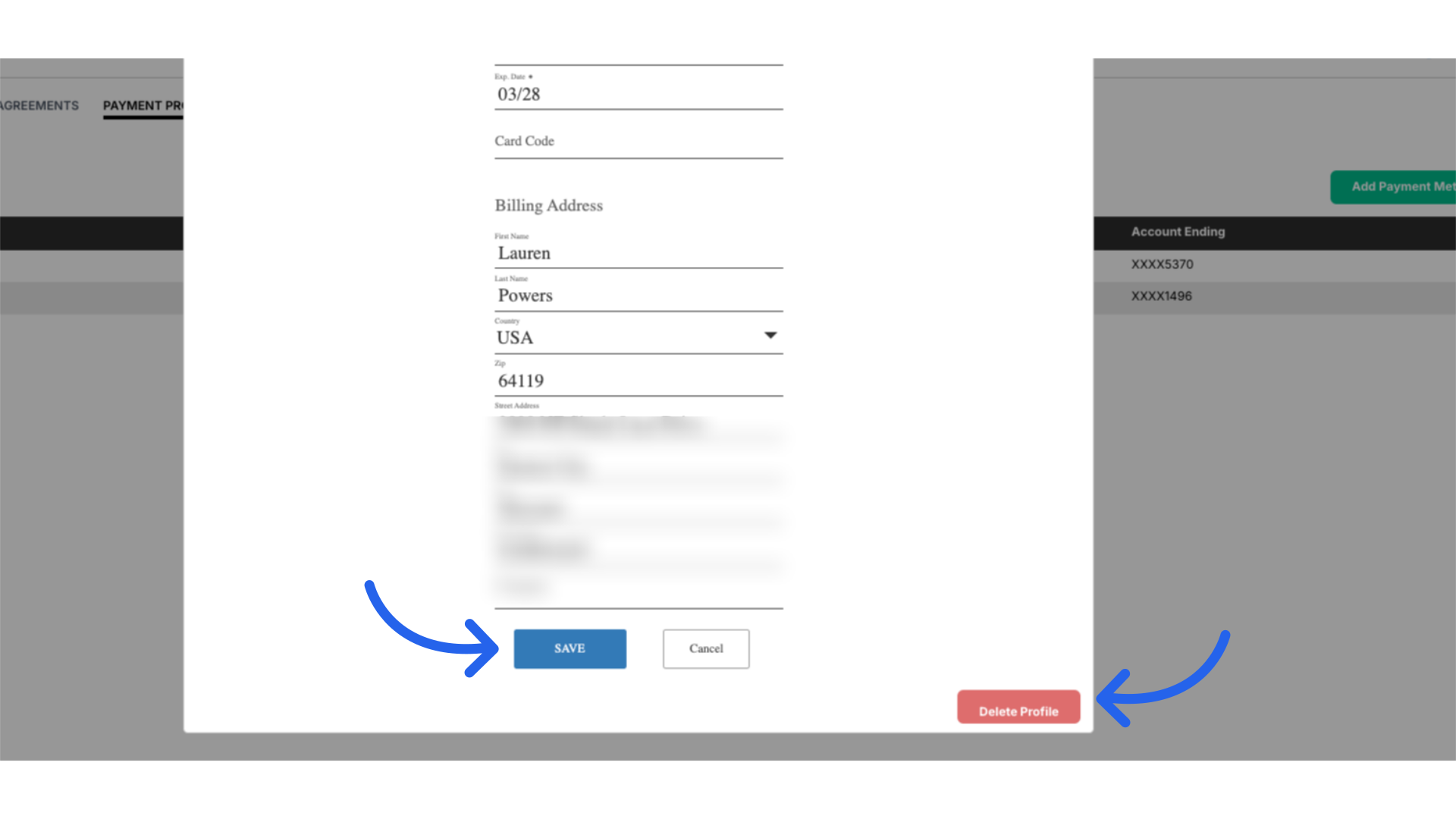 Click 'Save' or 'Delete Profile'