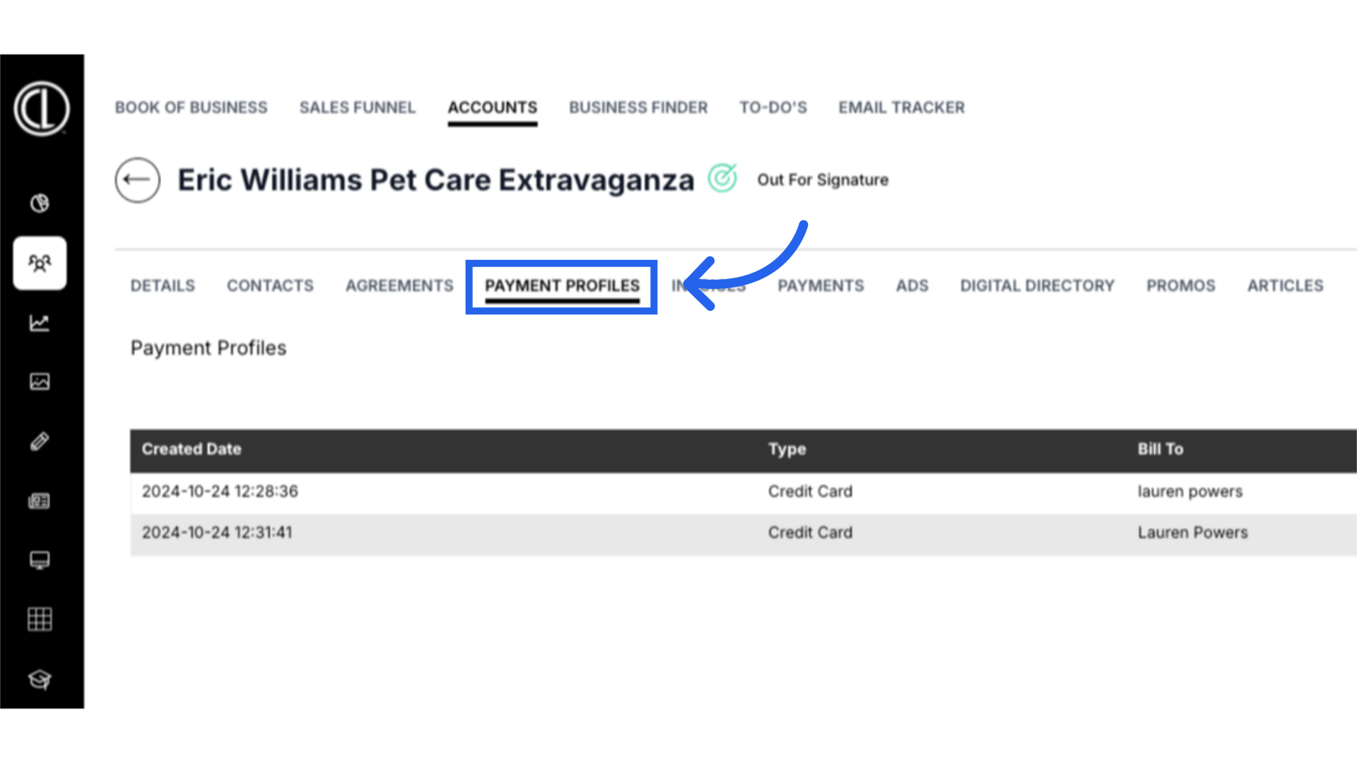 Click 'Payment Profiles'