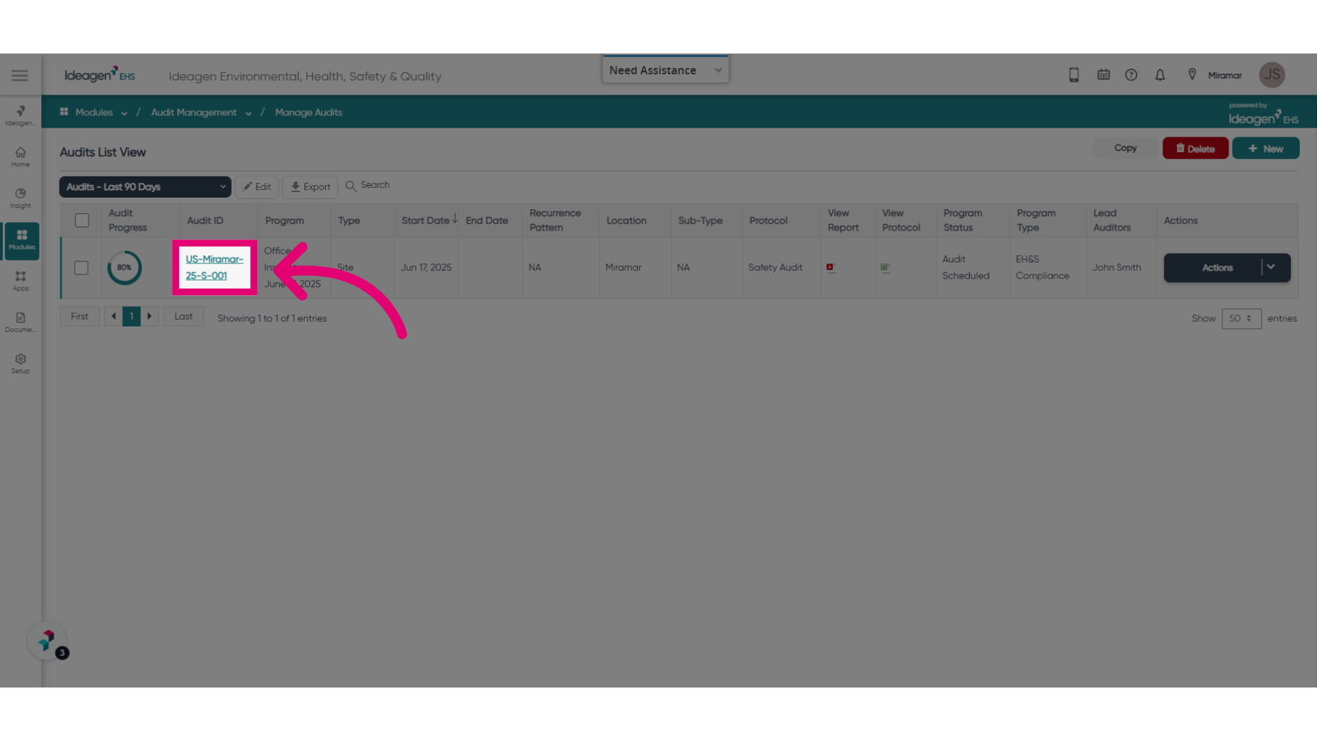 Open an existing audit.