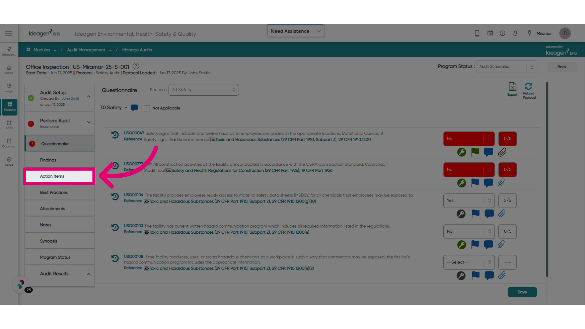 Click 'Action Items'
