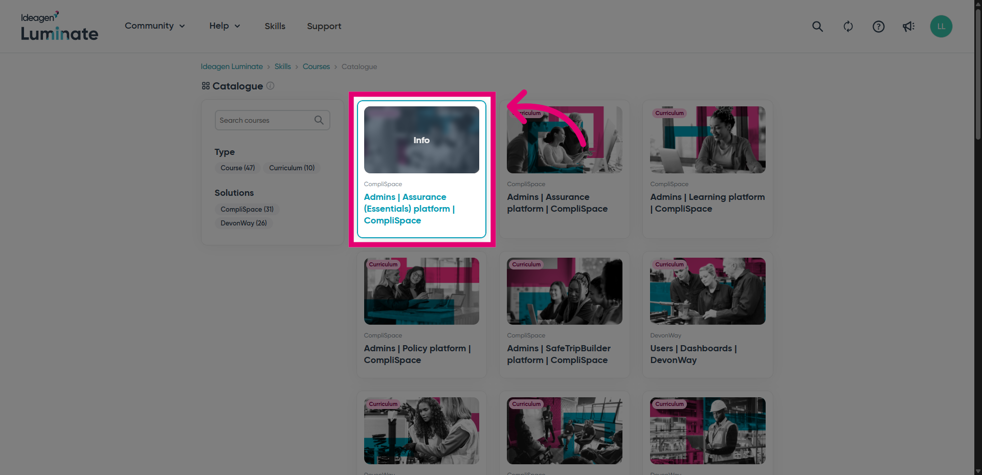 Open a curriculum or course