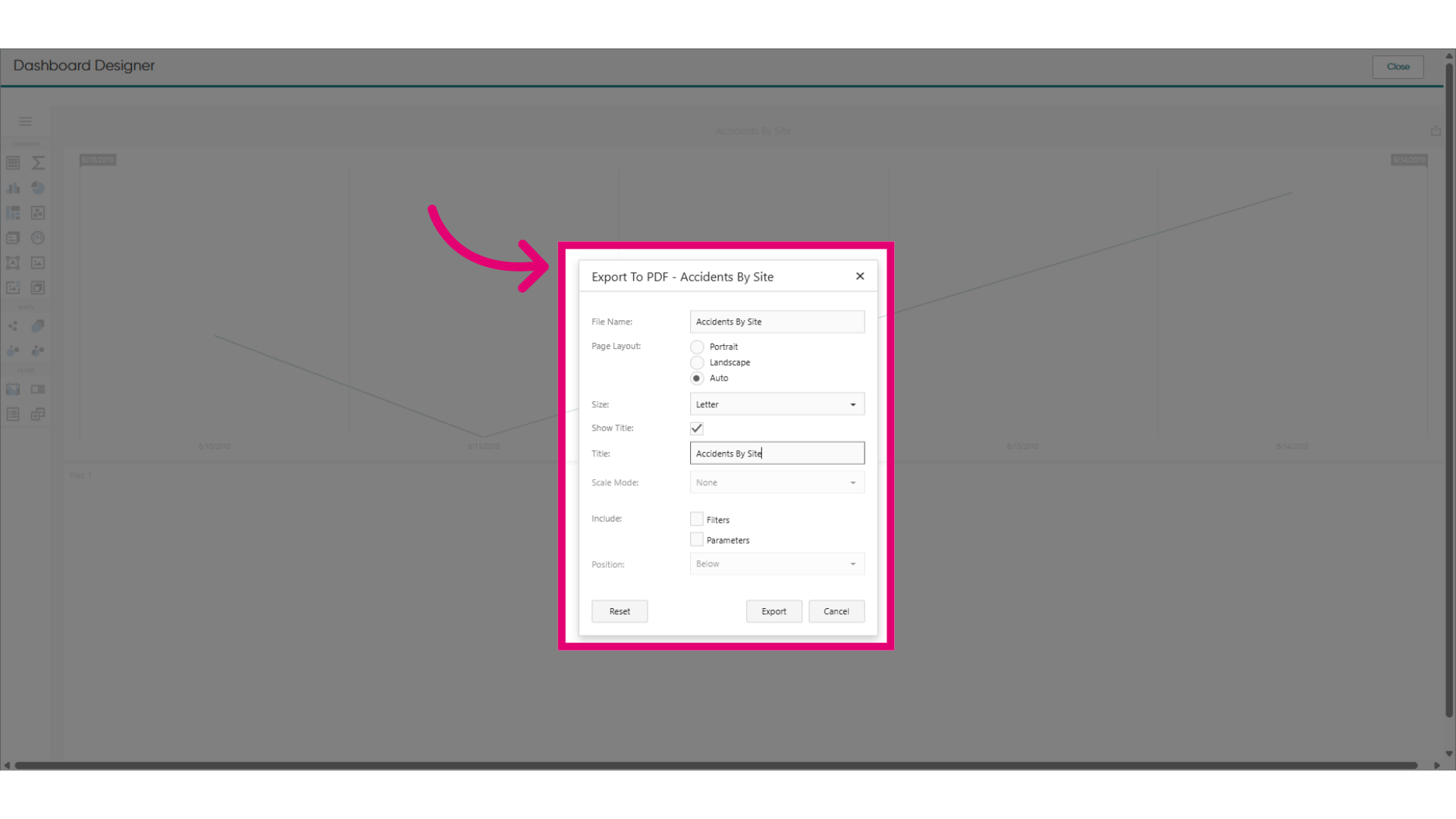 Set export options