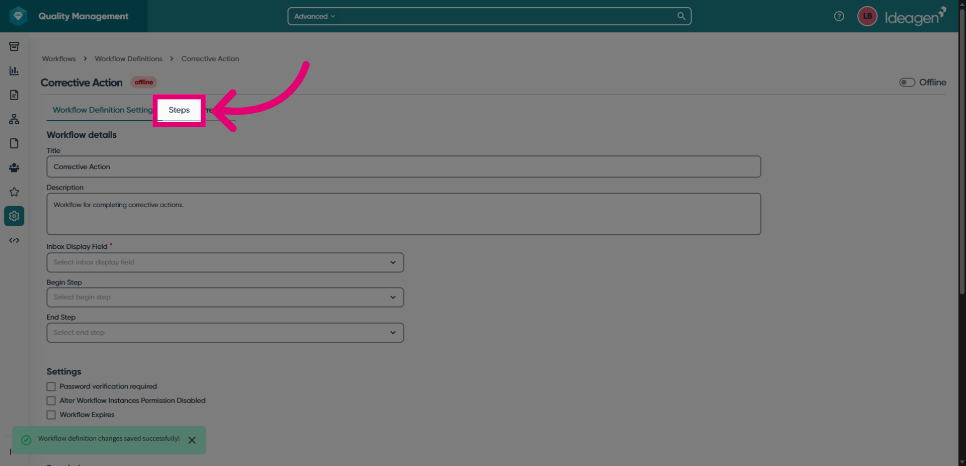 Switch to Steps tab