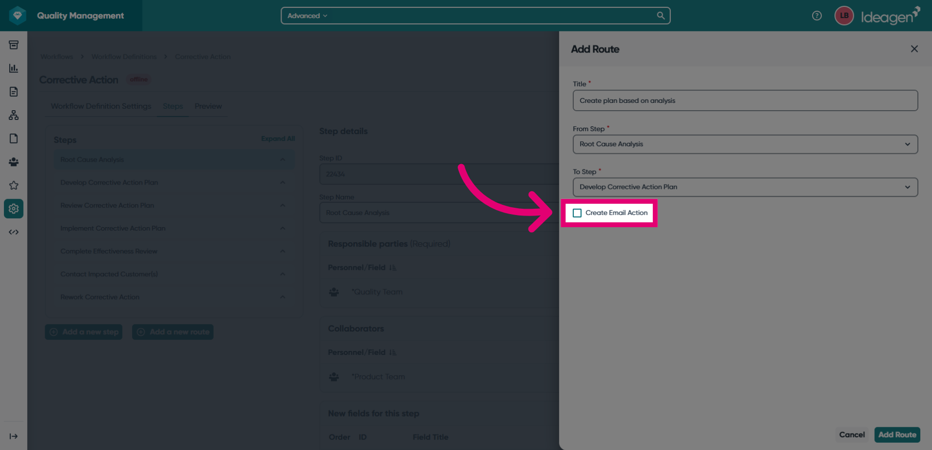 Tick 'Create Email Action'