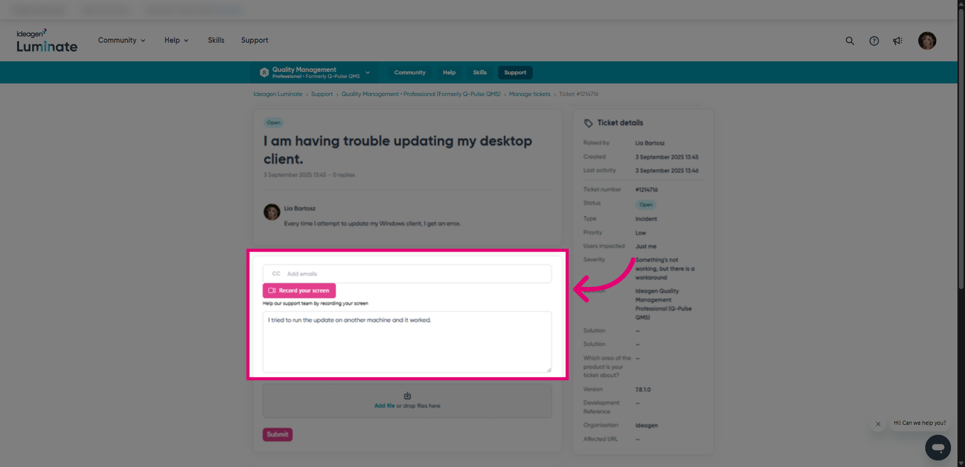 Click 'Respond to this conversation'