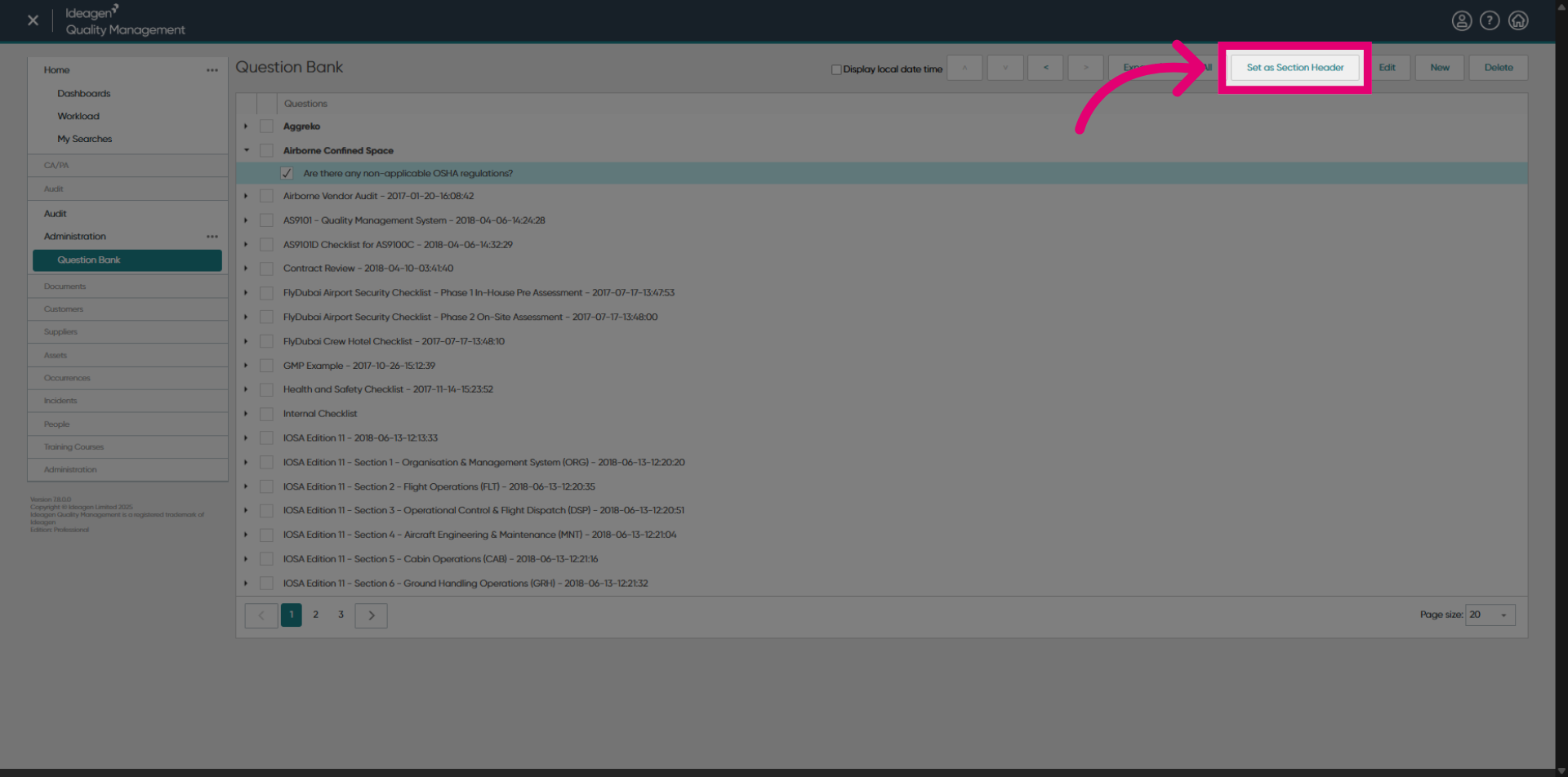 Click 'Set as Section Header'