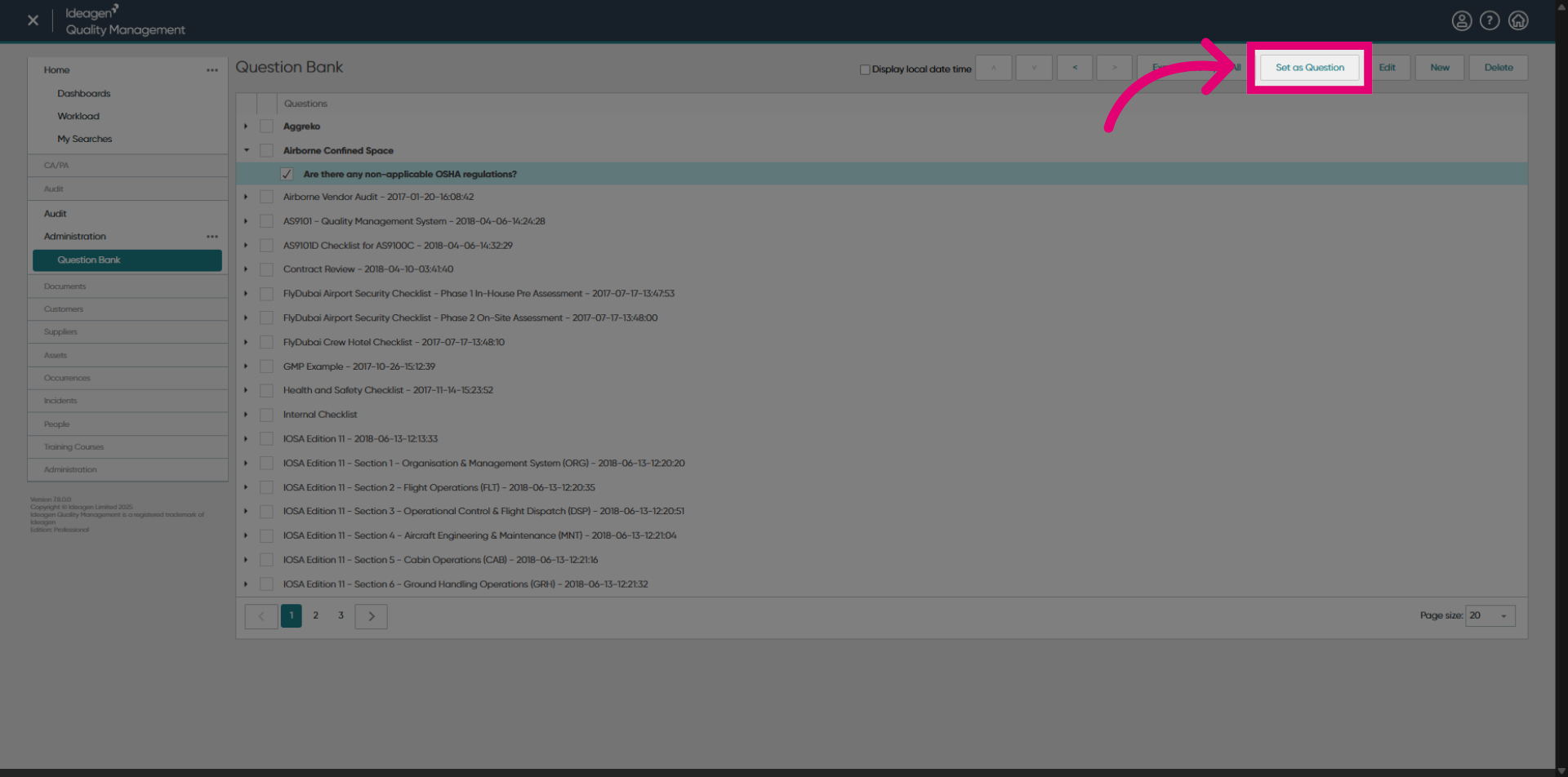 Click 'Set as Question'