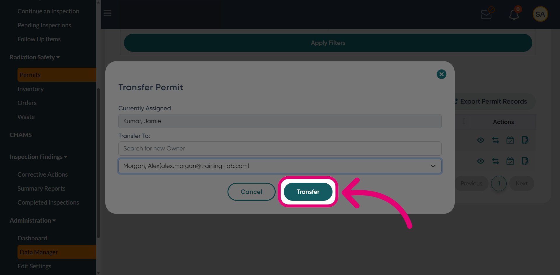 Click 'Transfer'