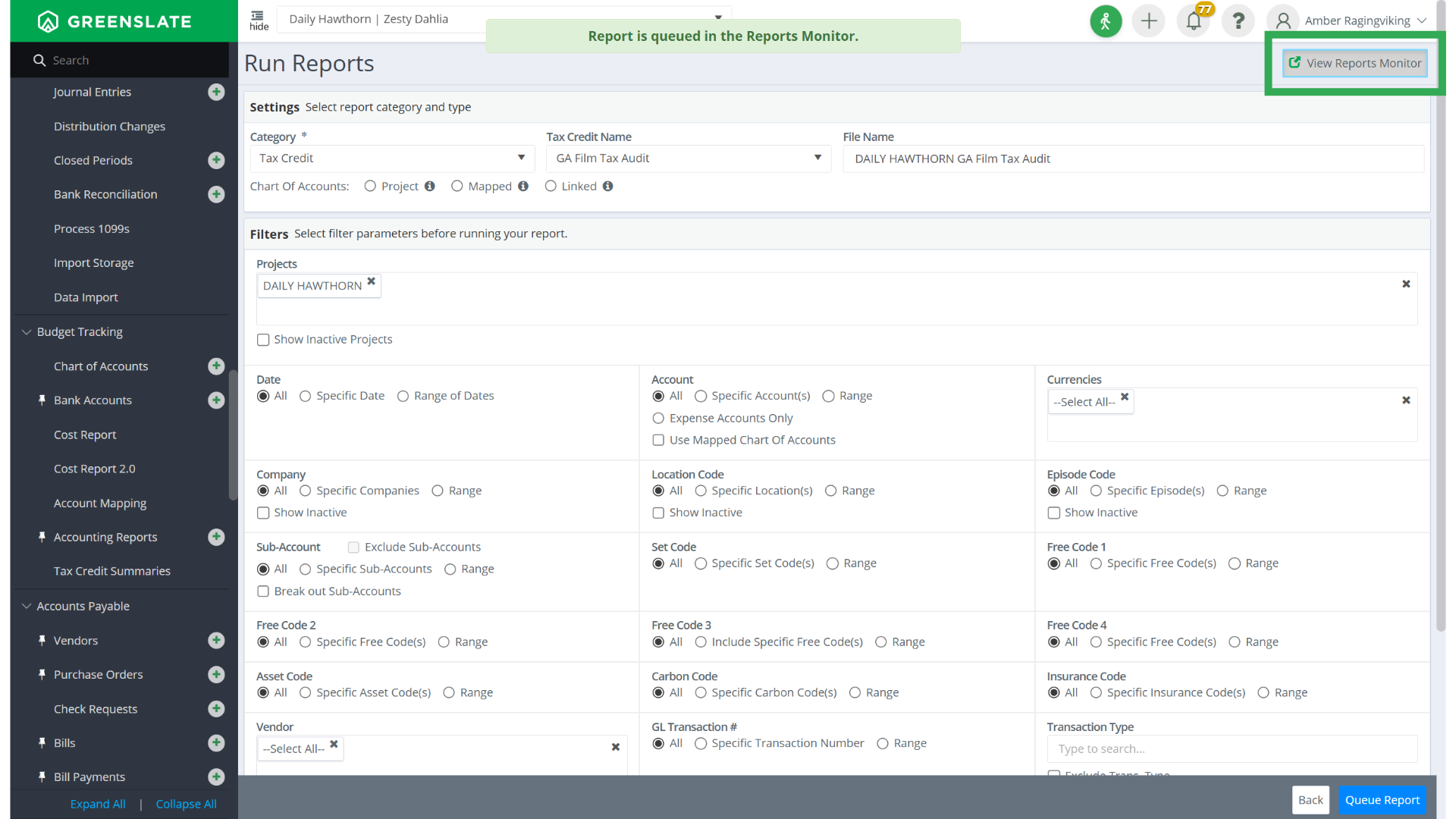 Click 'View Reports Monitor'