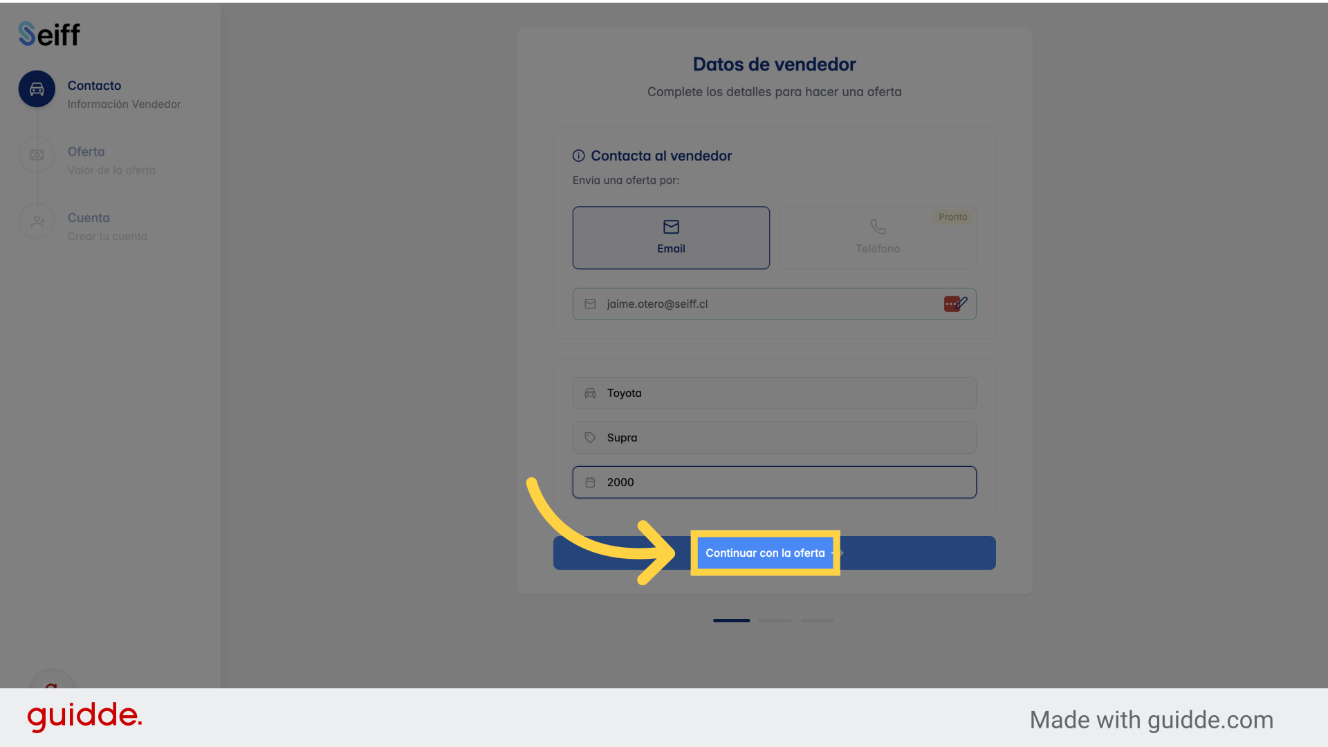 Haz click en 'continuar con la oferta'