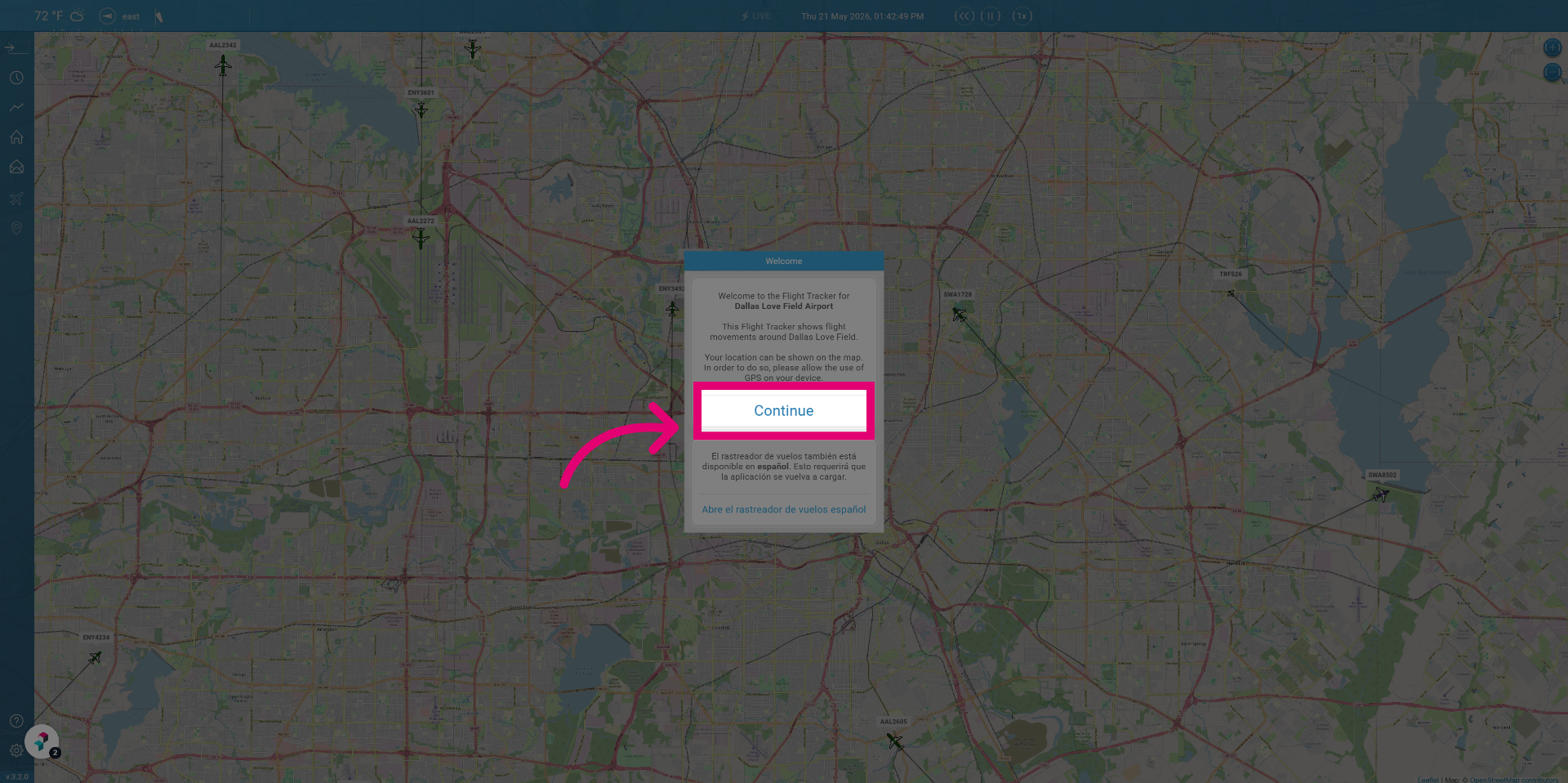 Continue to Flight Tracker