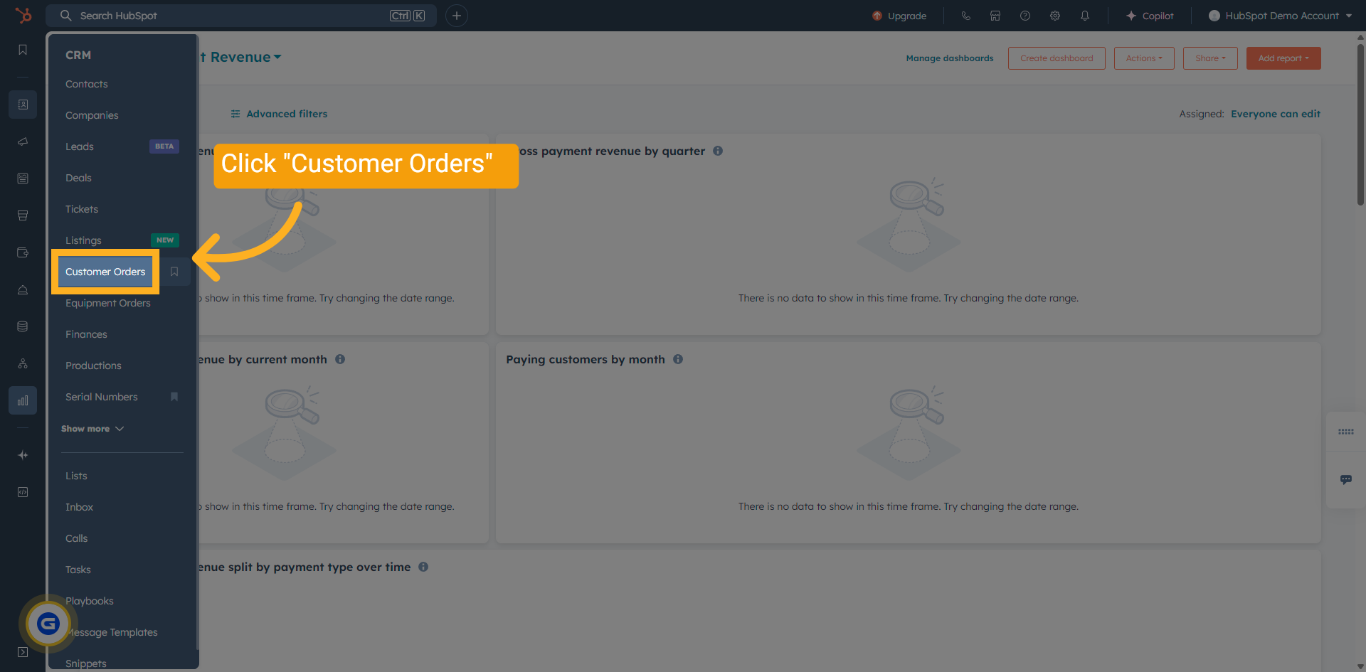 Find the 'Customer Orders' Menu Item