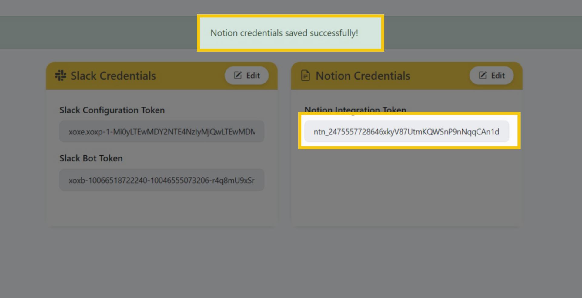 Notion credentials saved successfully!