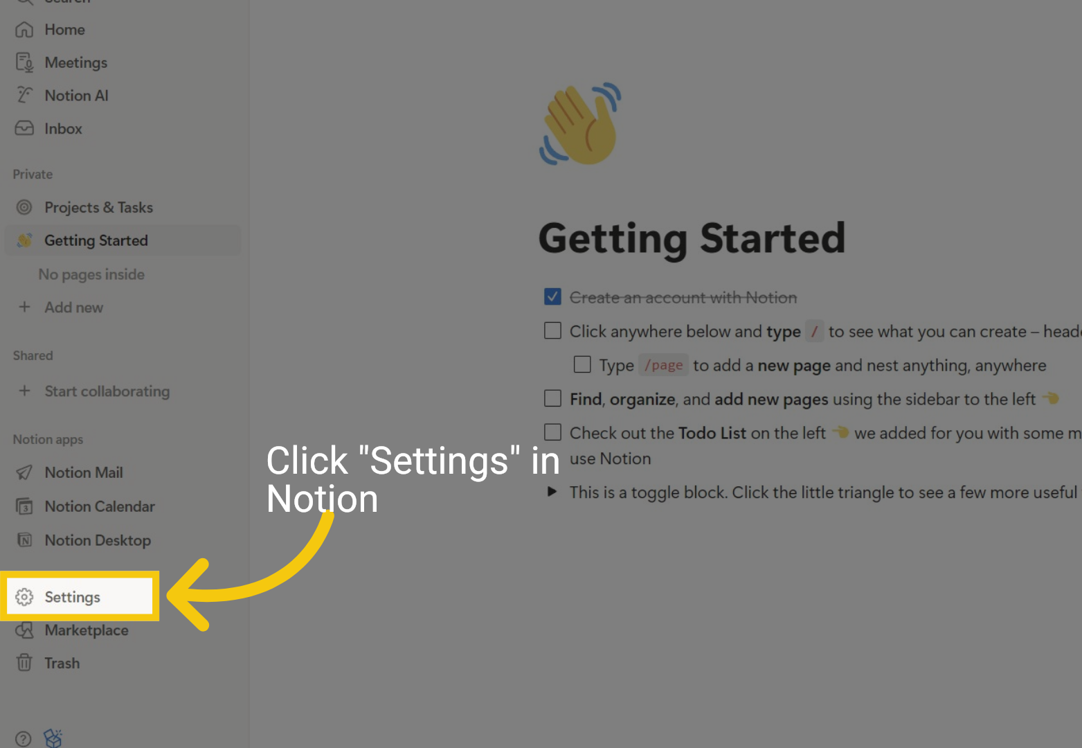 Find Settings in Notion