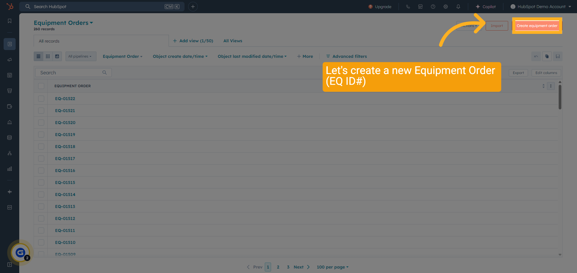 Create Equipment Order