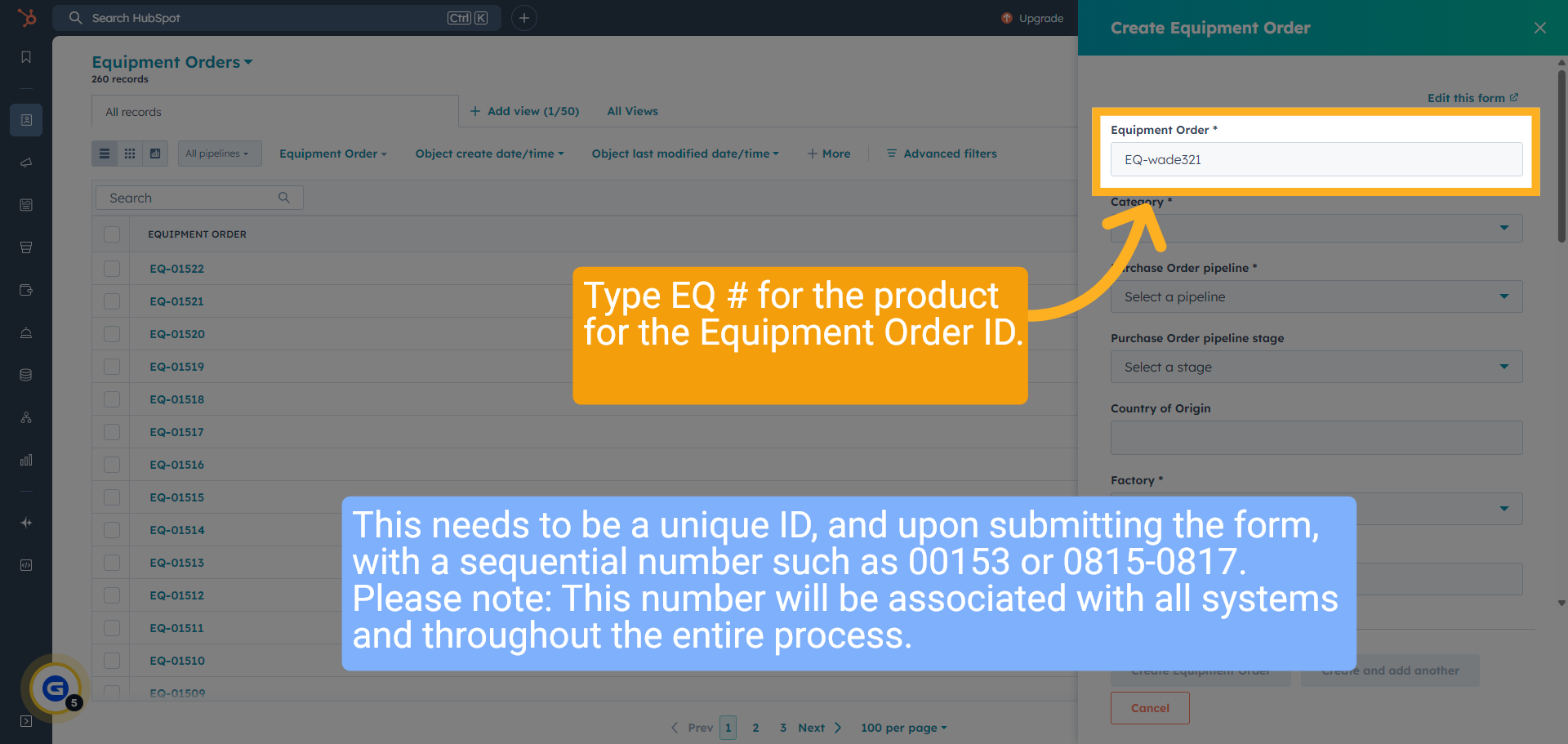 Fill in EQ Naming Format