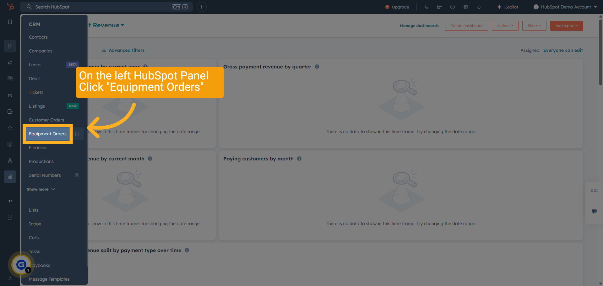 Click Menu 'Equipment Orders'