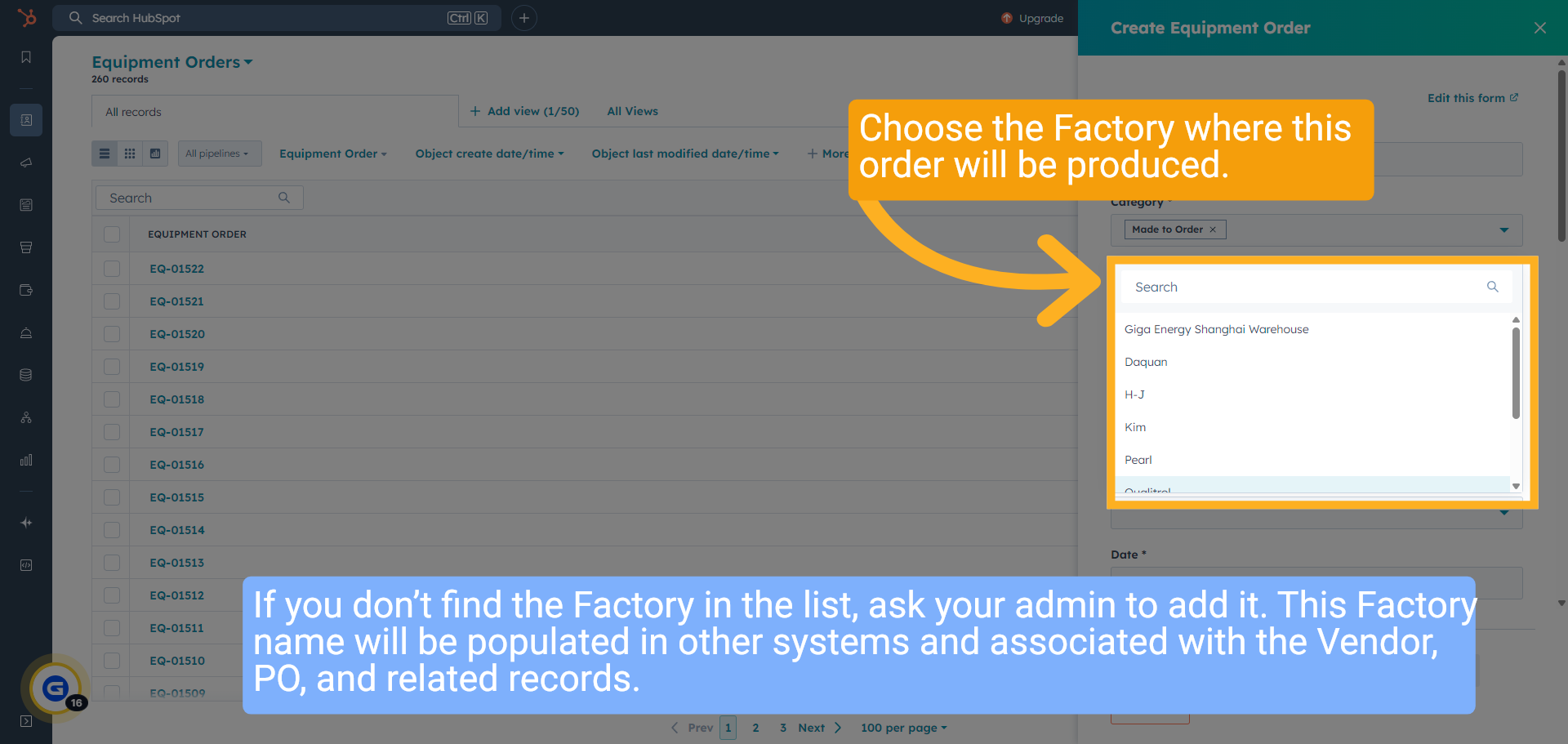 Select the the Factory