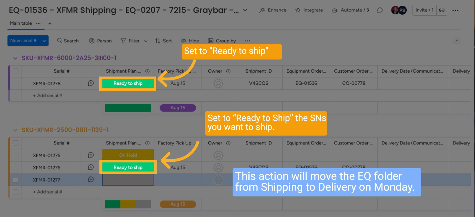 Update Status to 'Ready to Ship'