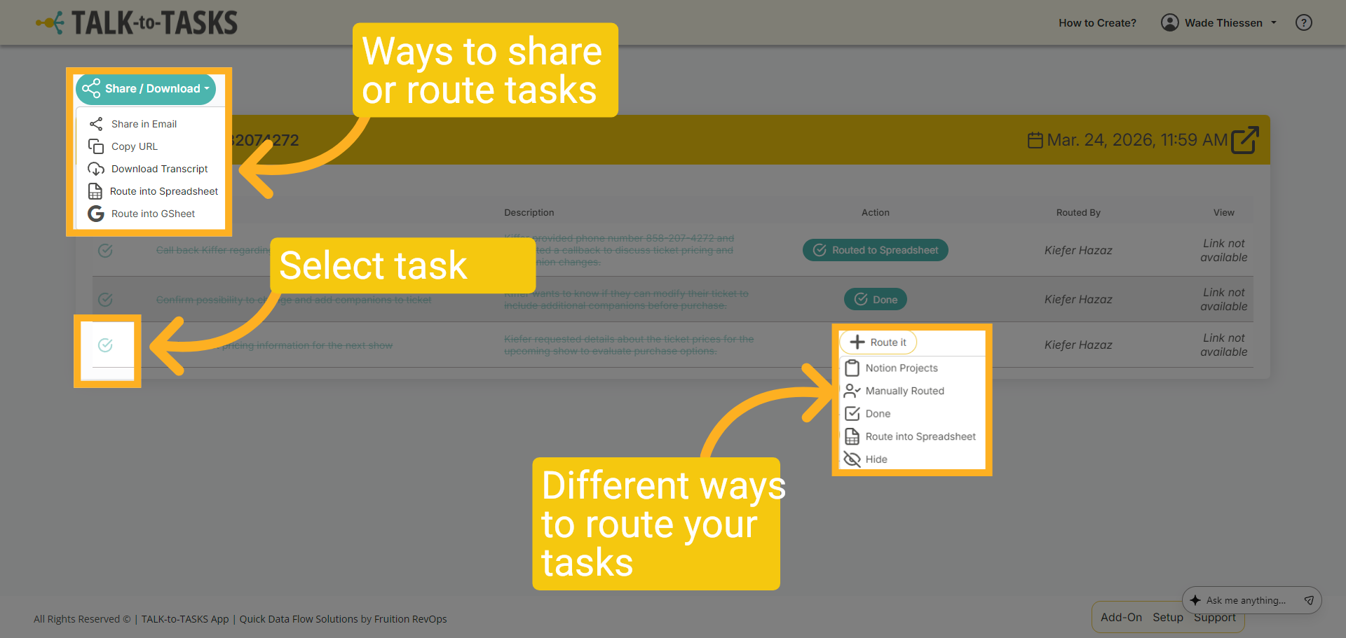 Share or Route Tasks