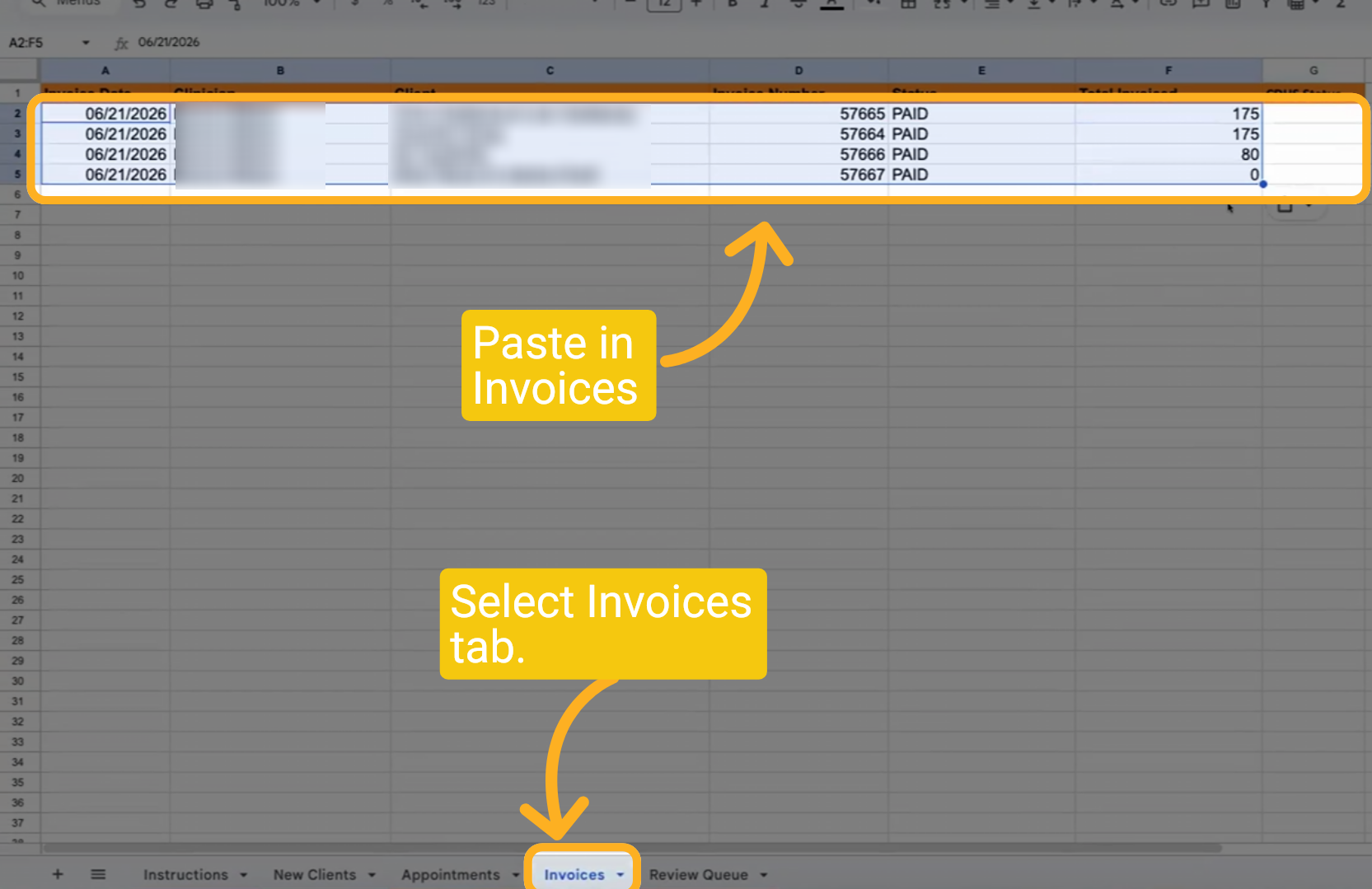 Paste into Master Invoice