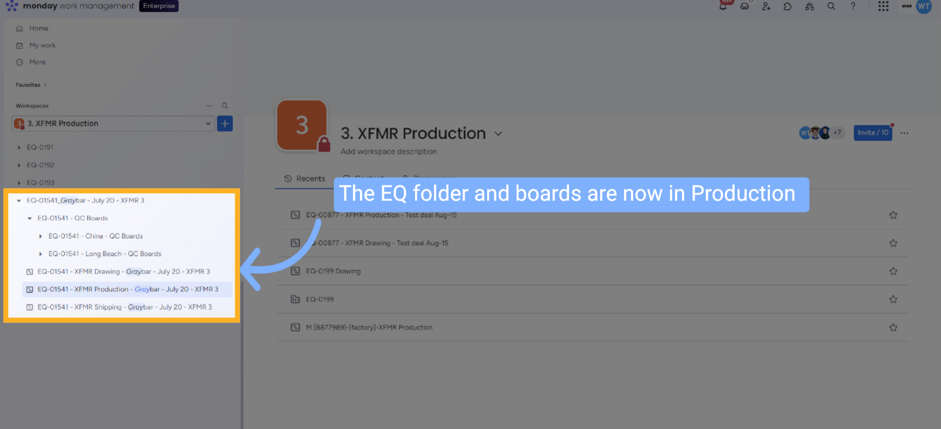 EQ Folder Moved to Production in Monday.com