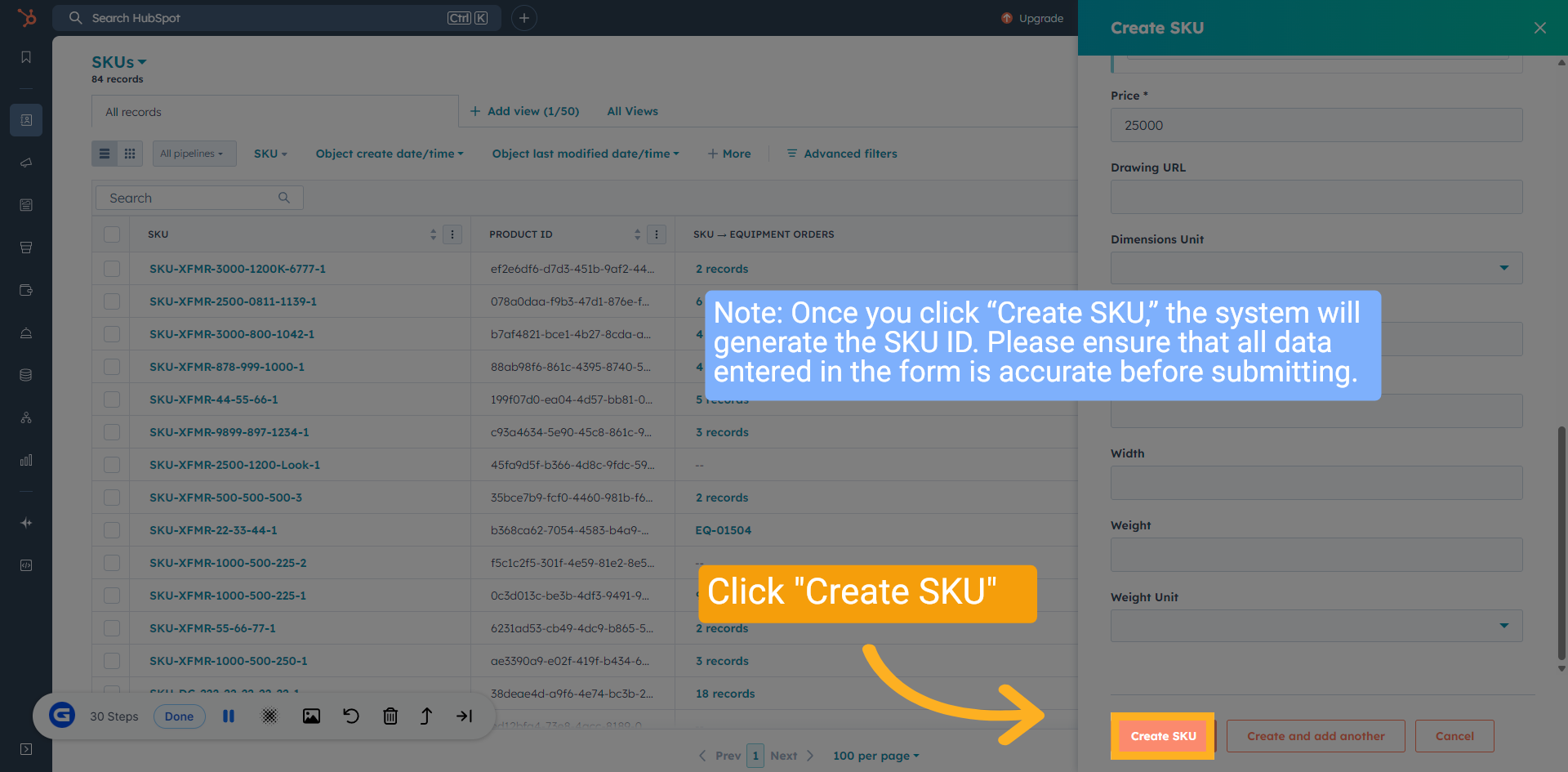 Create SKU
