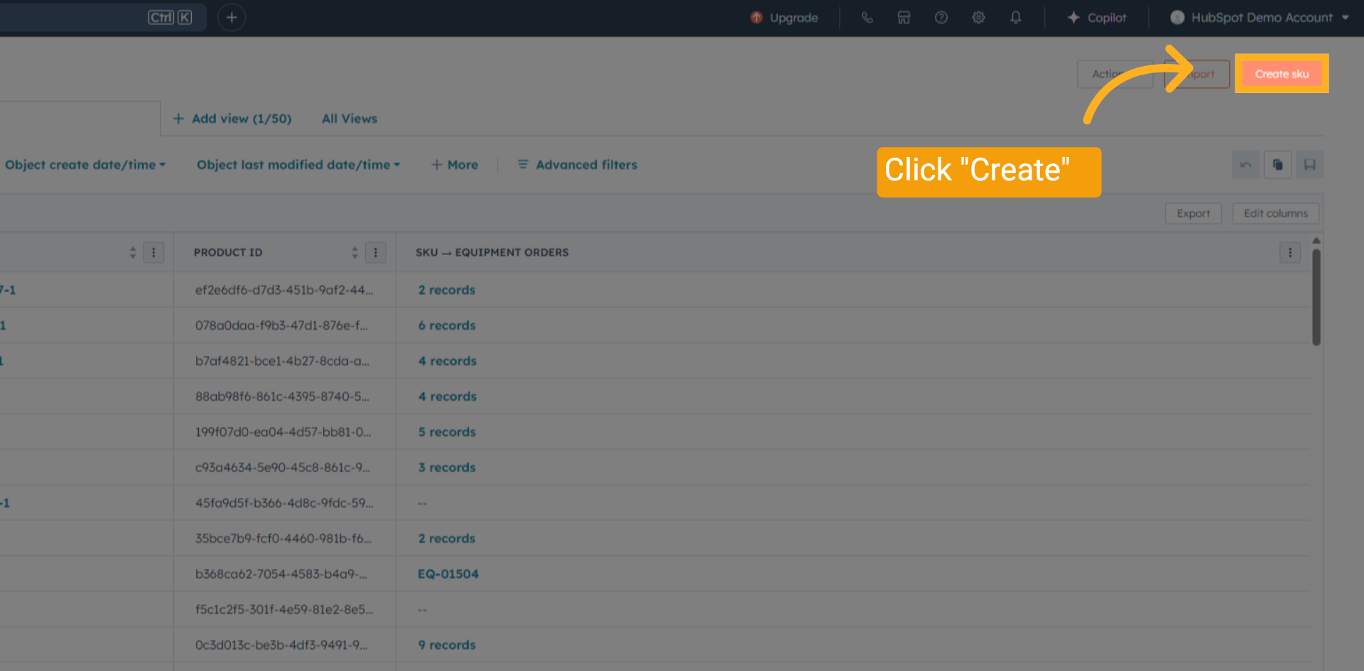 Top Right Corner Click 'Create sku'