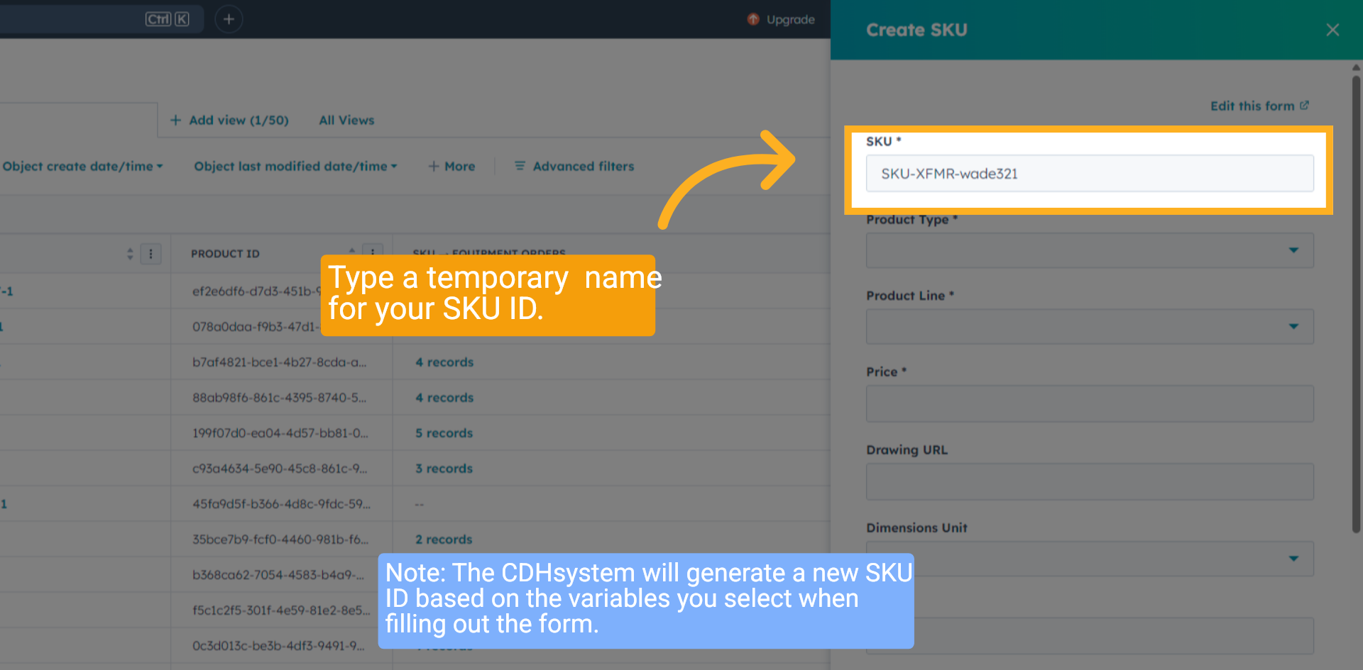 Create a SKU ID