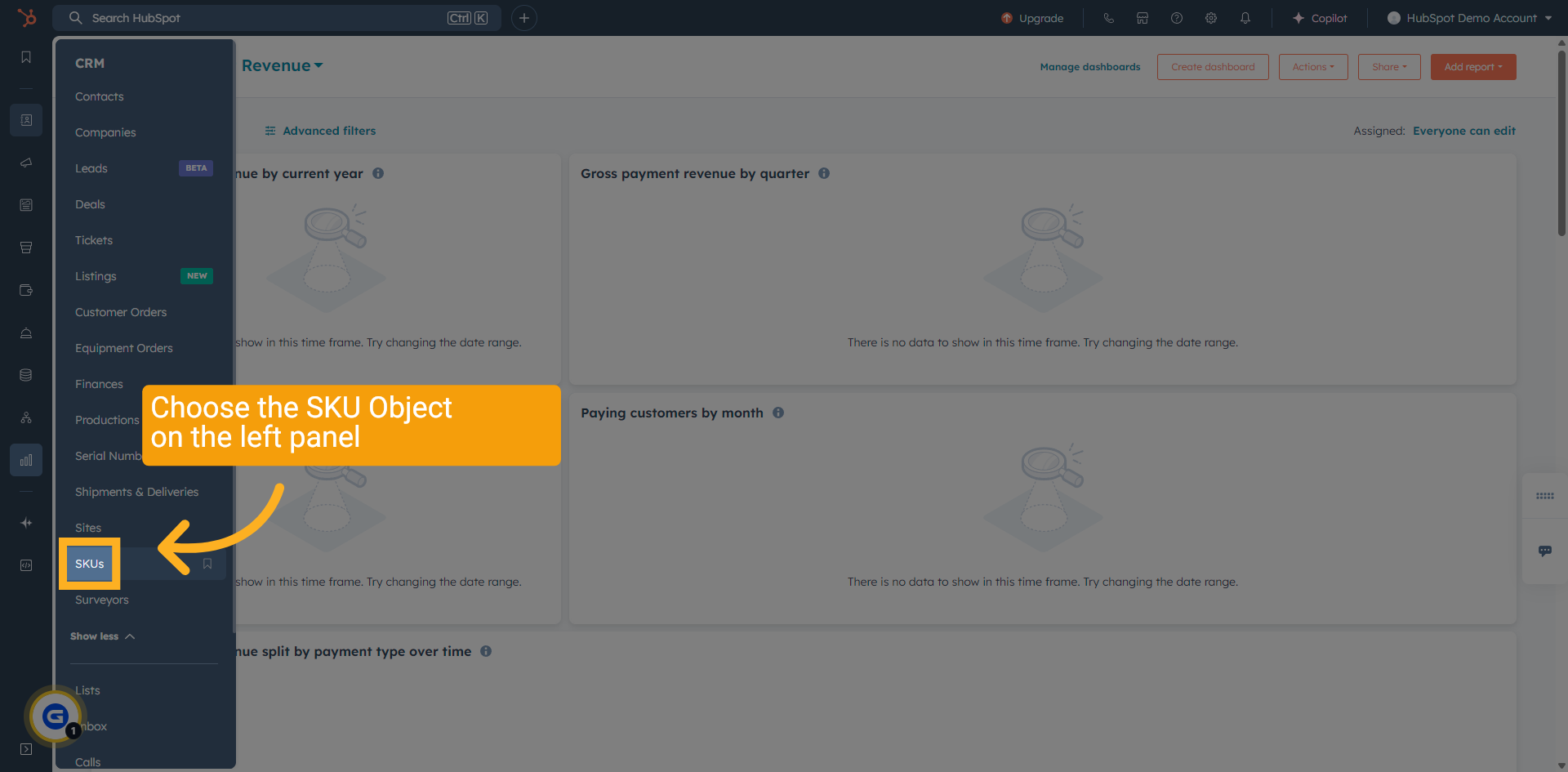 Find and Click 'SKUs' in the menu