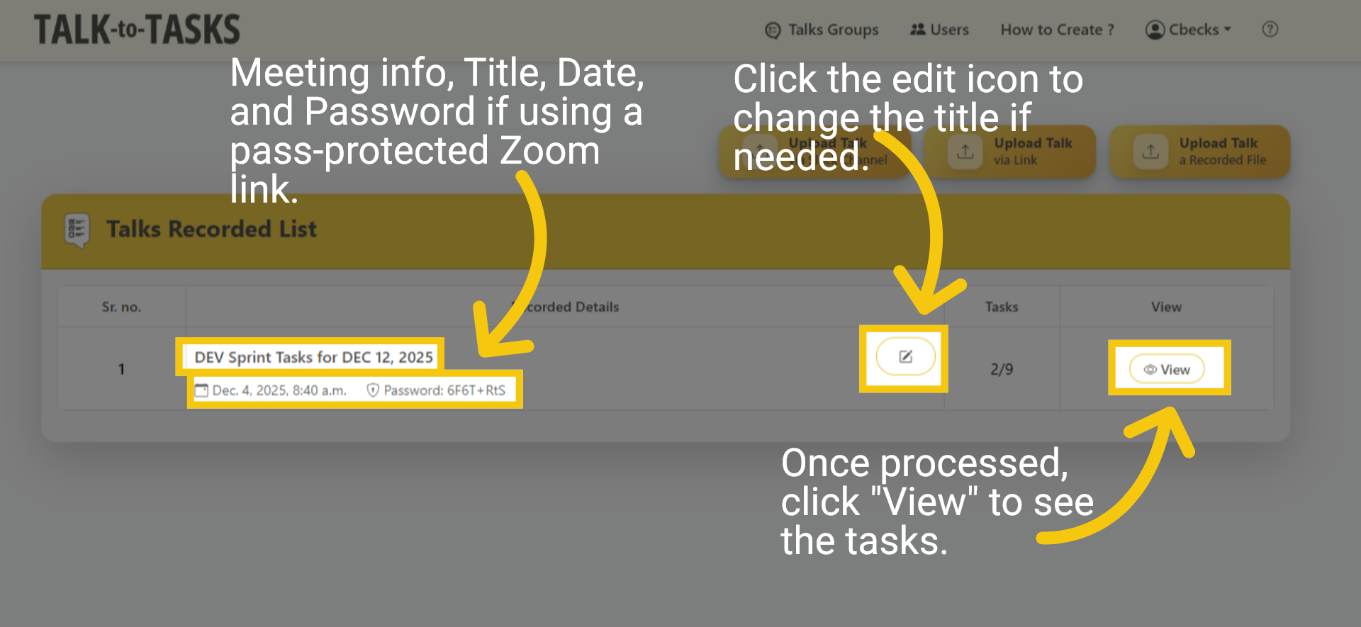 Meeting Info and edit Title